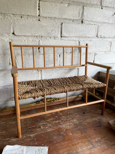 Miniature Pine and Rush Twine Bench