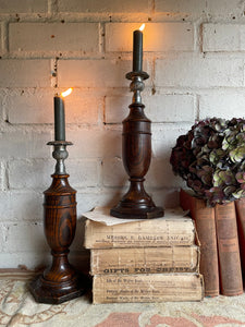 Early 1900s Oak & Silver Plate Wooden Candlesticks. Were £50 now £32.50 at checkout