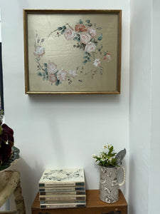 Roses: 19th Century Silk Painting with Gilt Frame