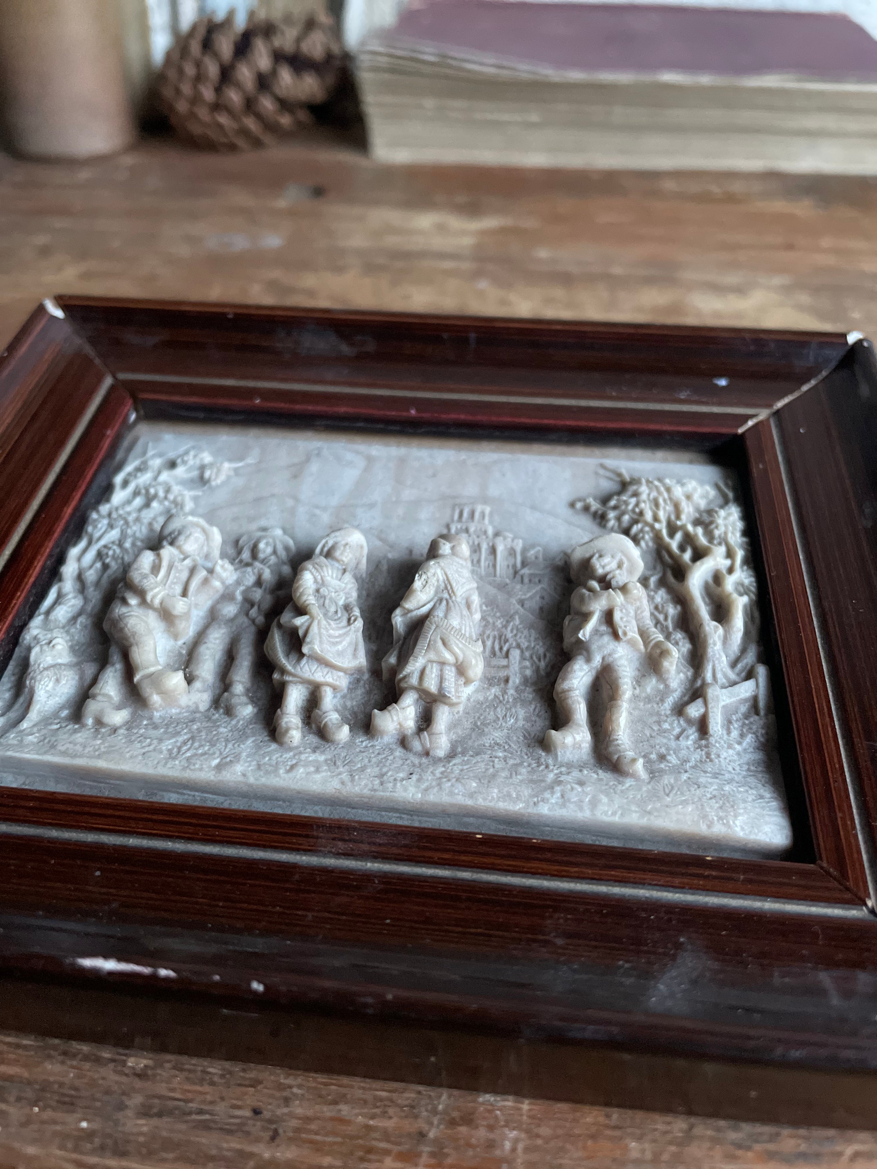 Tiny 19th Century French Lava Relief of a Pastoral Scene
