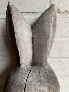Large French Wood Hare Sculpture