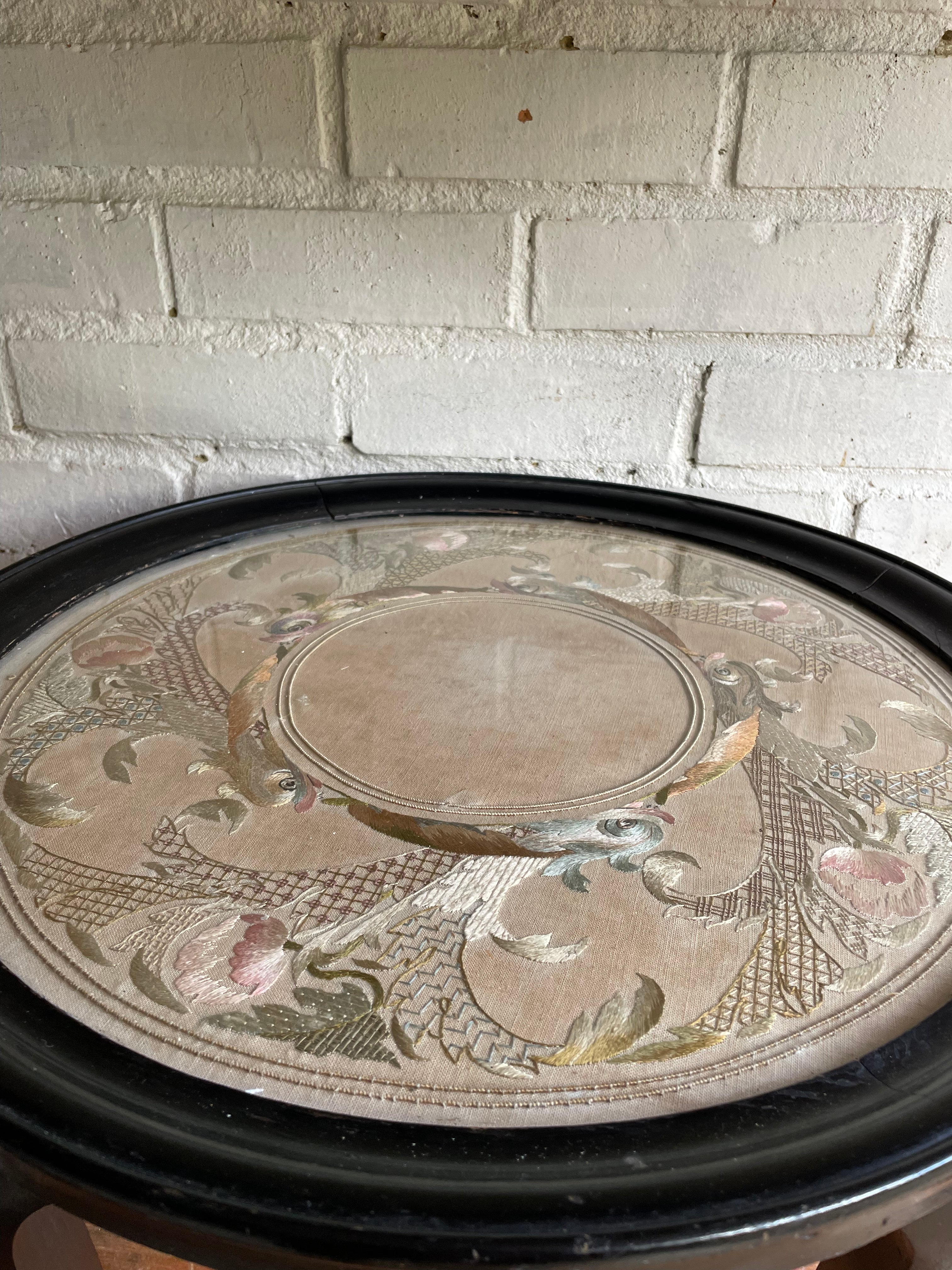 Small Victorian Hand Embroidered Ebonised Side Table