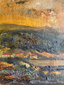 Moody Sunset: Impasto Oil on Hessian pasted on Board