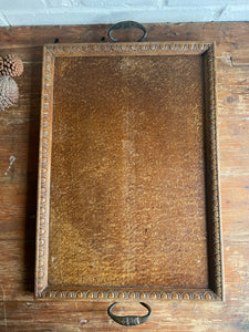 Edwardian Wood Tray with Iron Handles & Carved Decorative Detail