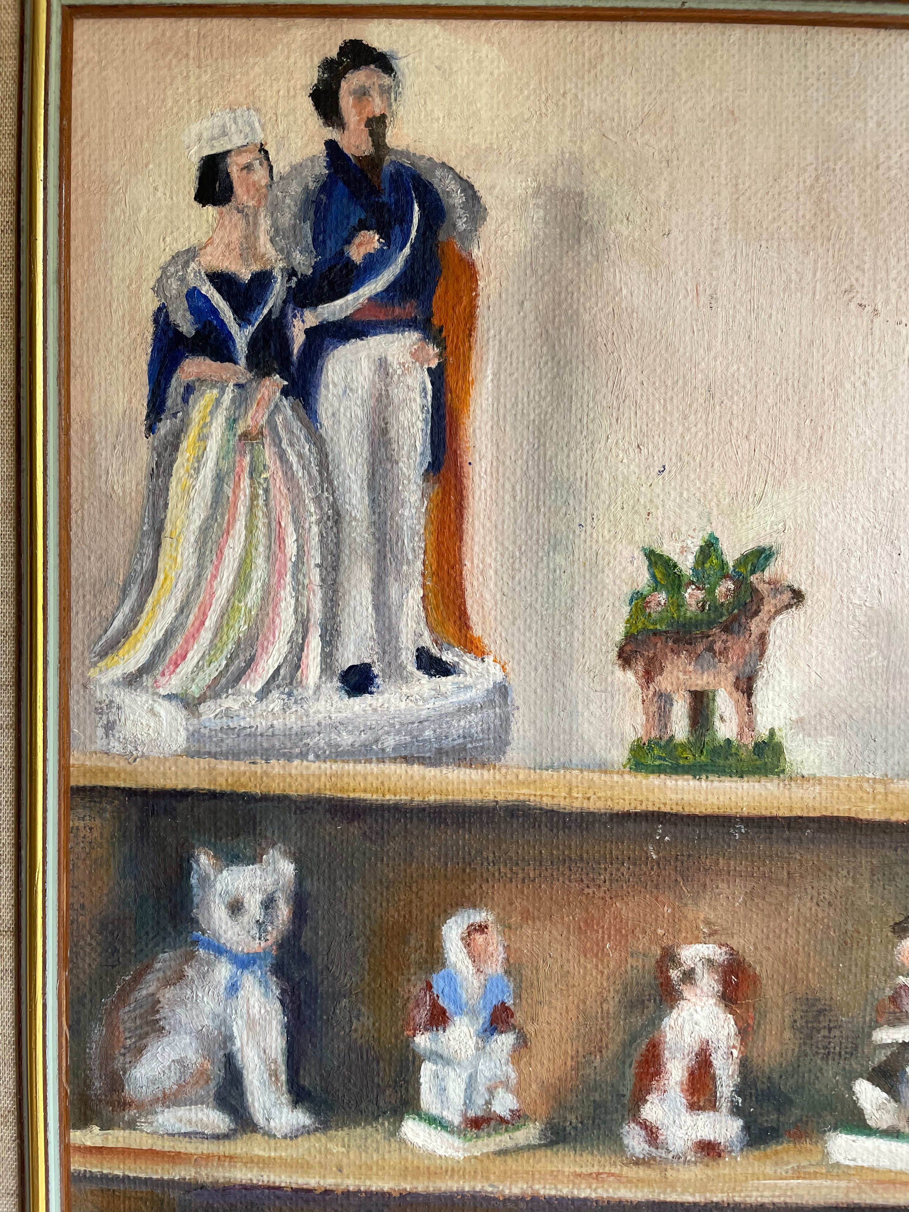 Still Life with Staffordshire Porcelain Objects:  Oil on Canvas