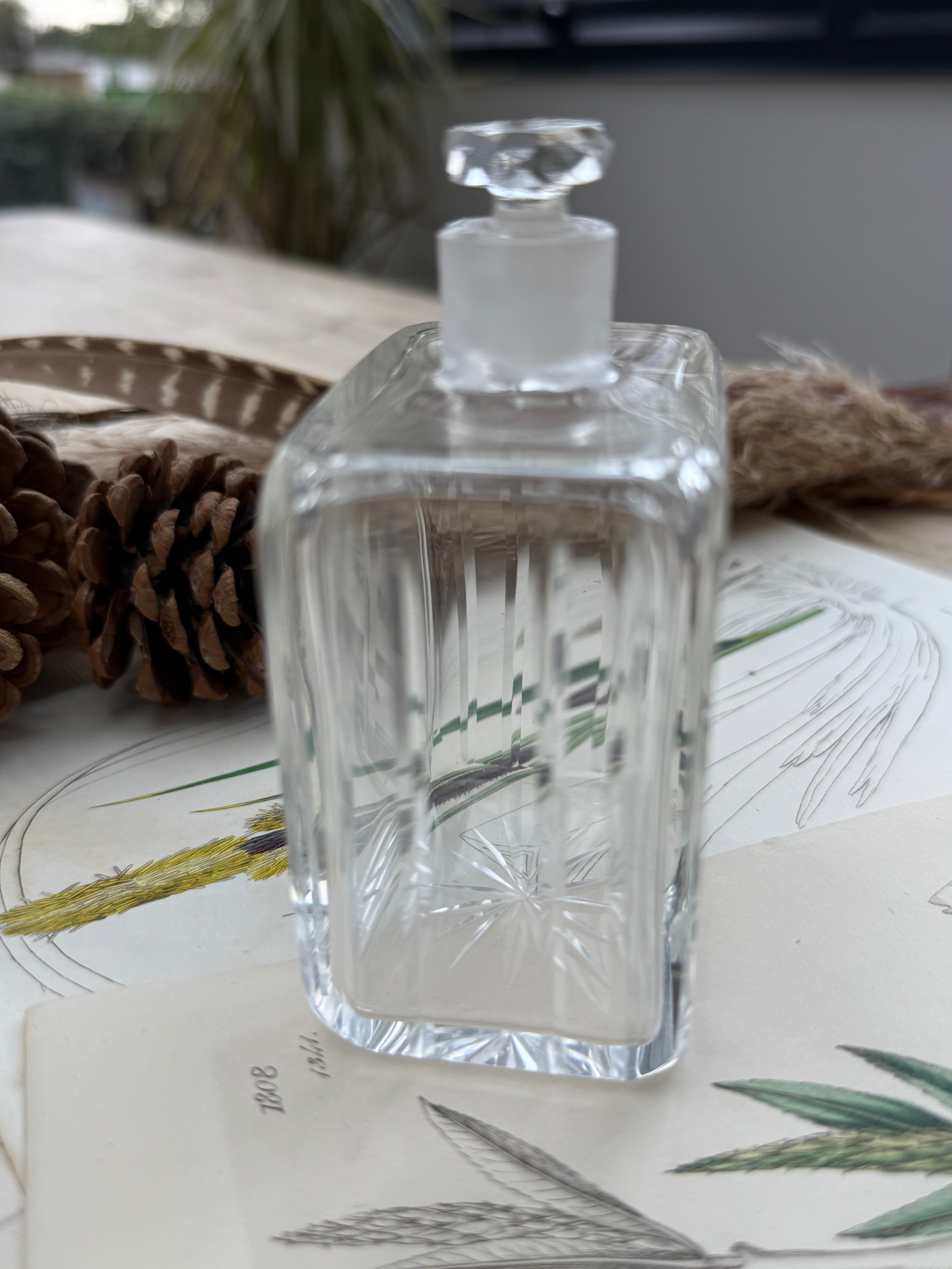 Small Glass French Cologne Bottle with Star Pattern: Circa 1940s