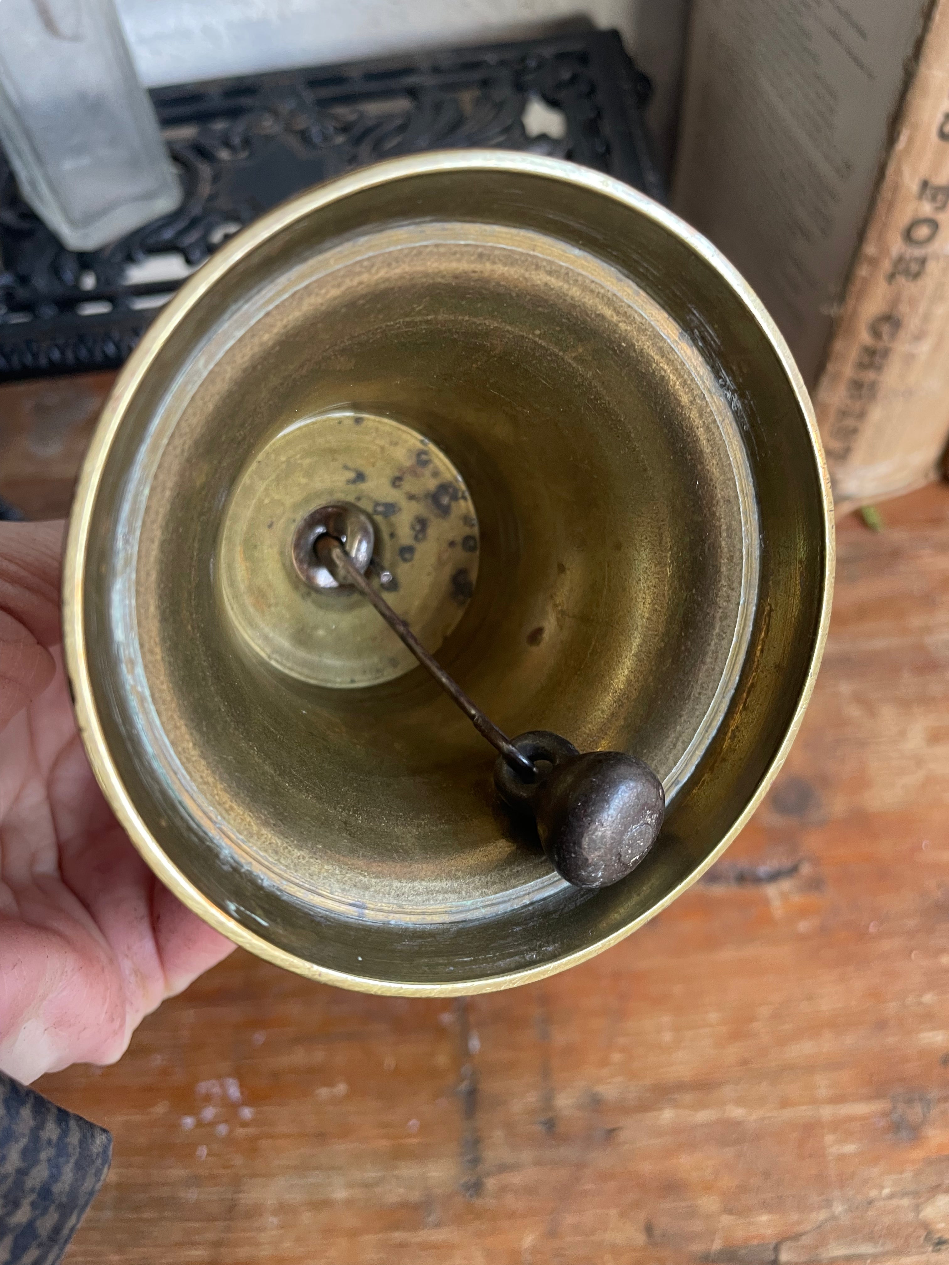 Antique Brass Handbell with Wood Handle