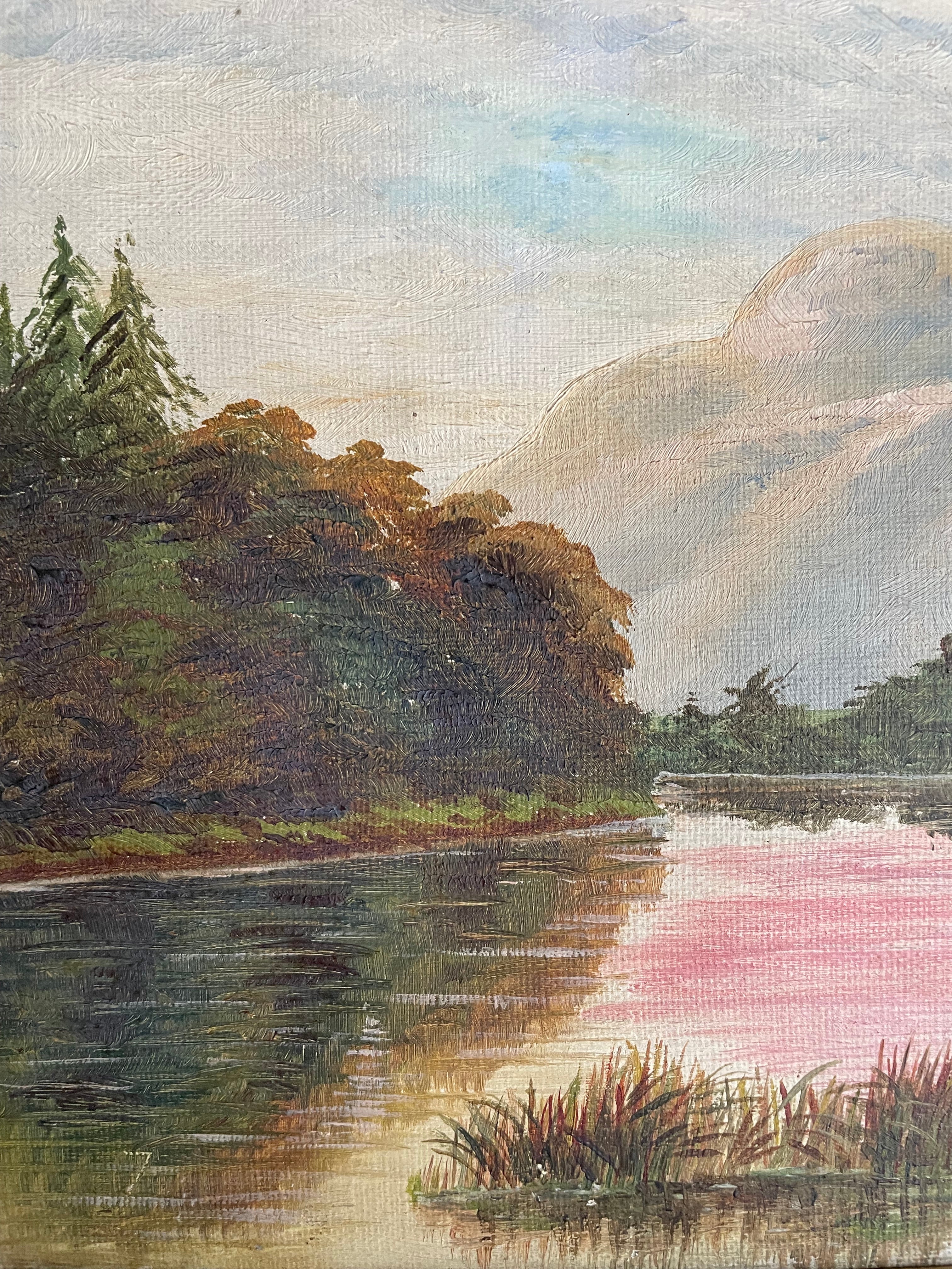 Pink Lake: Oil on Canvas Signed 1909