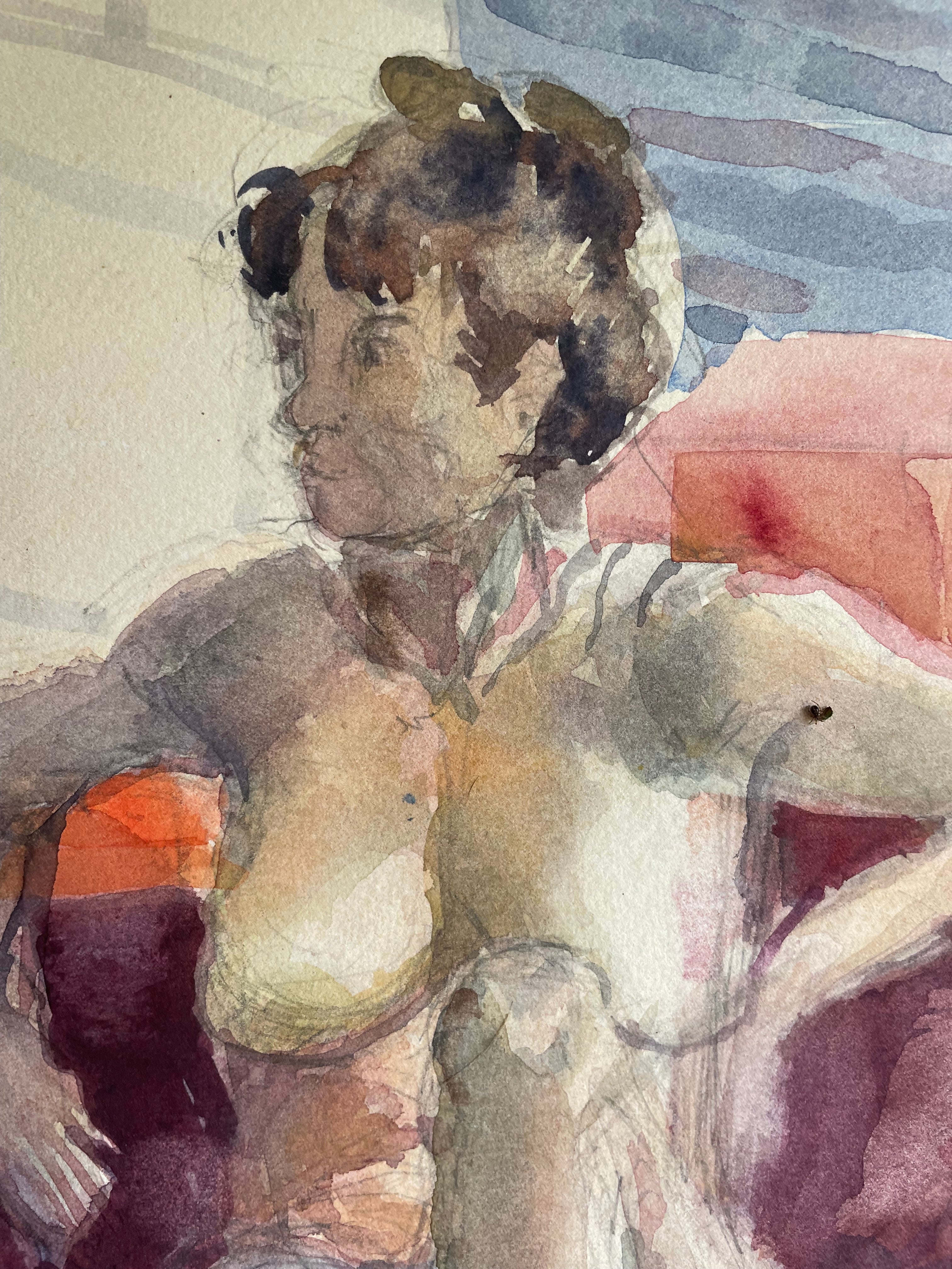 Preparatory Life Portrait Study - Watercolour on Paper Pasted on Wood