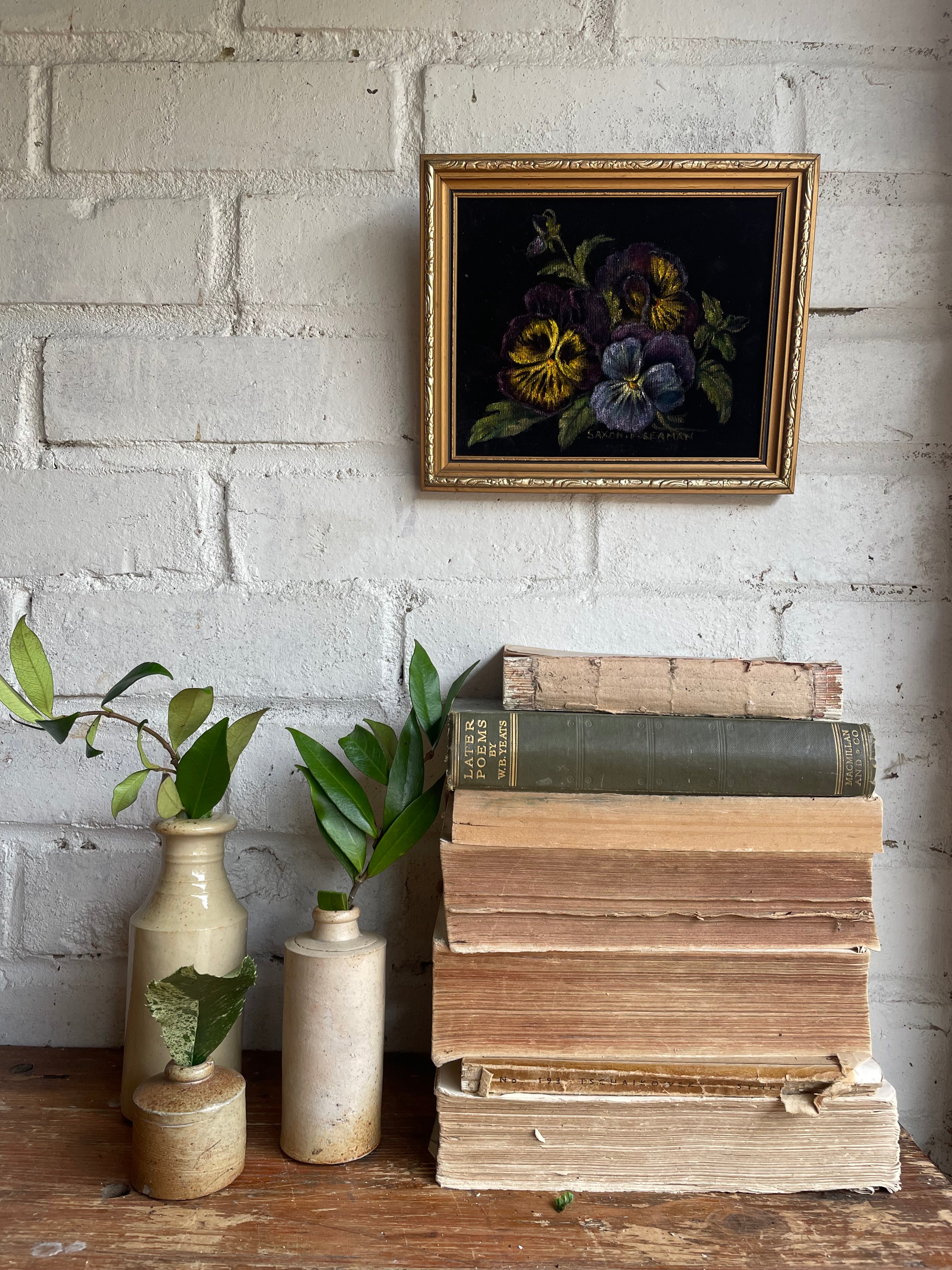 Pansies: Small Oil Painting on Velvet