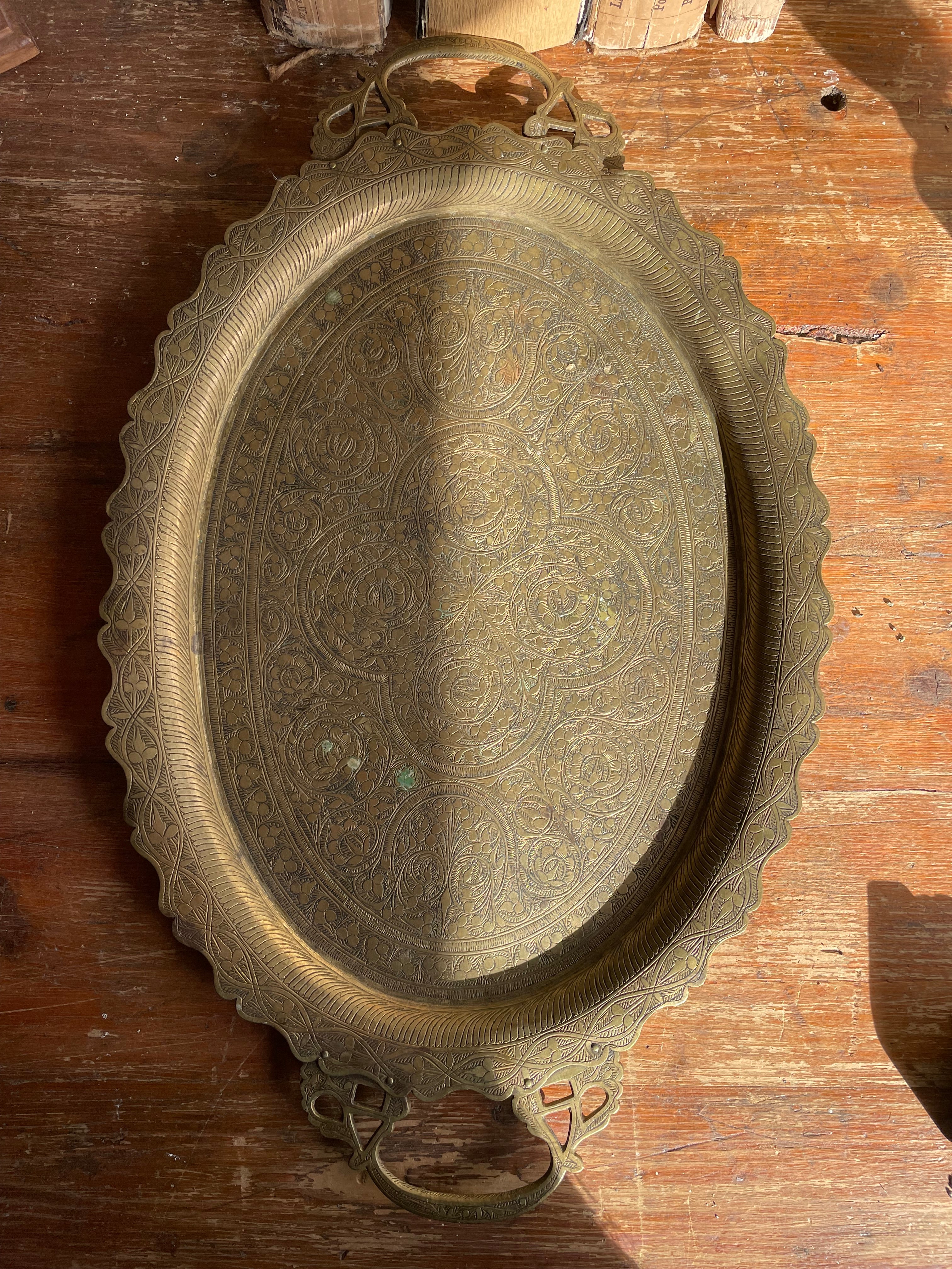 1930s Engraved Brass Tray
