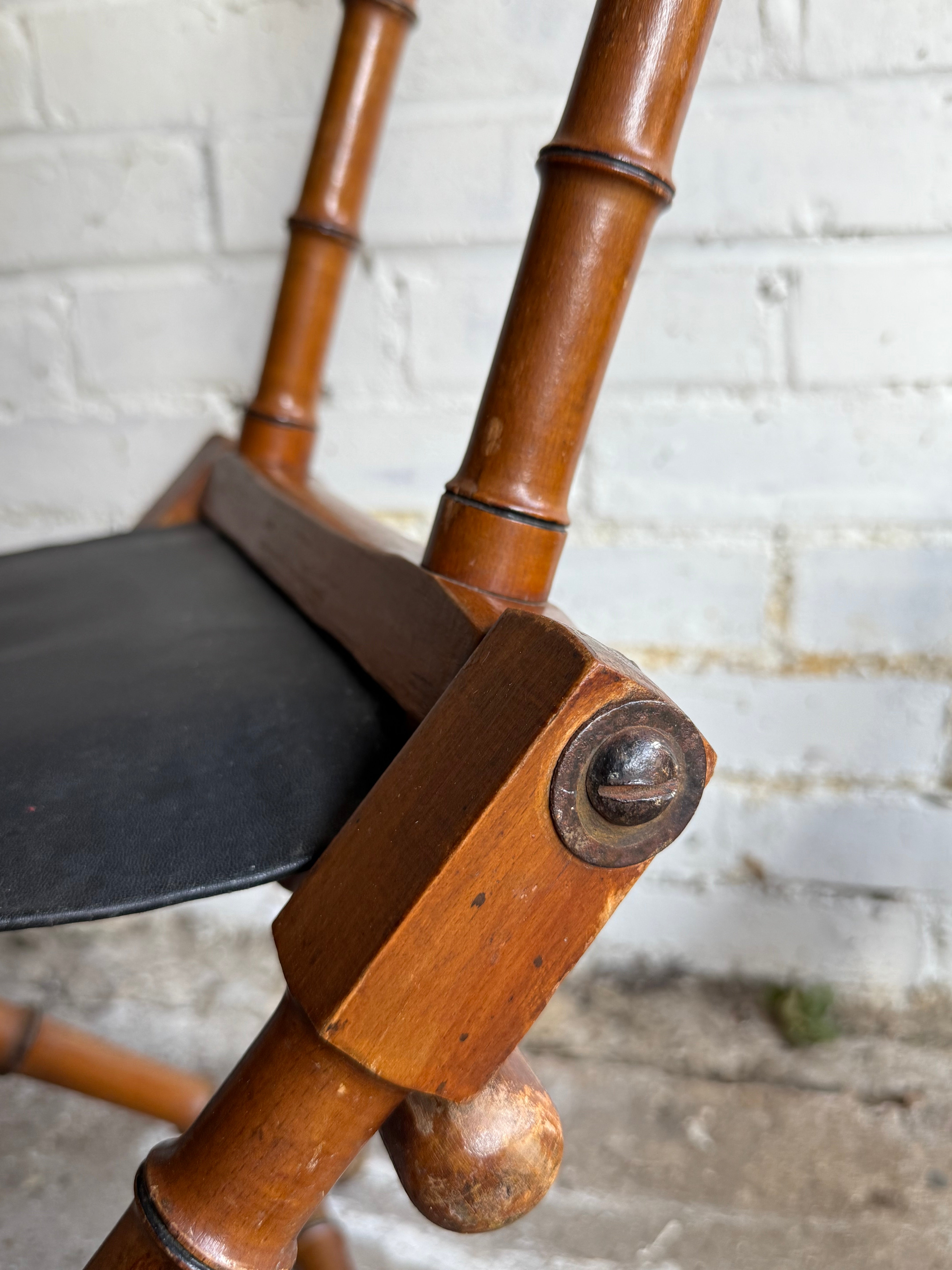 Victorian Faux Bamboo & Leather Folding Campaign Chair
