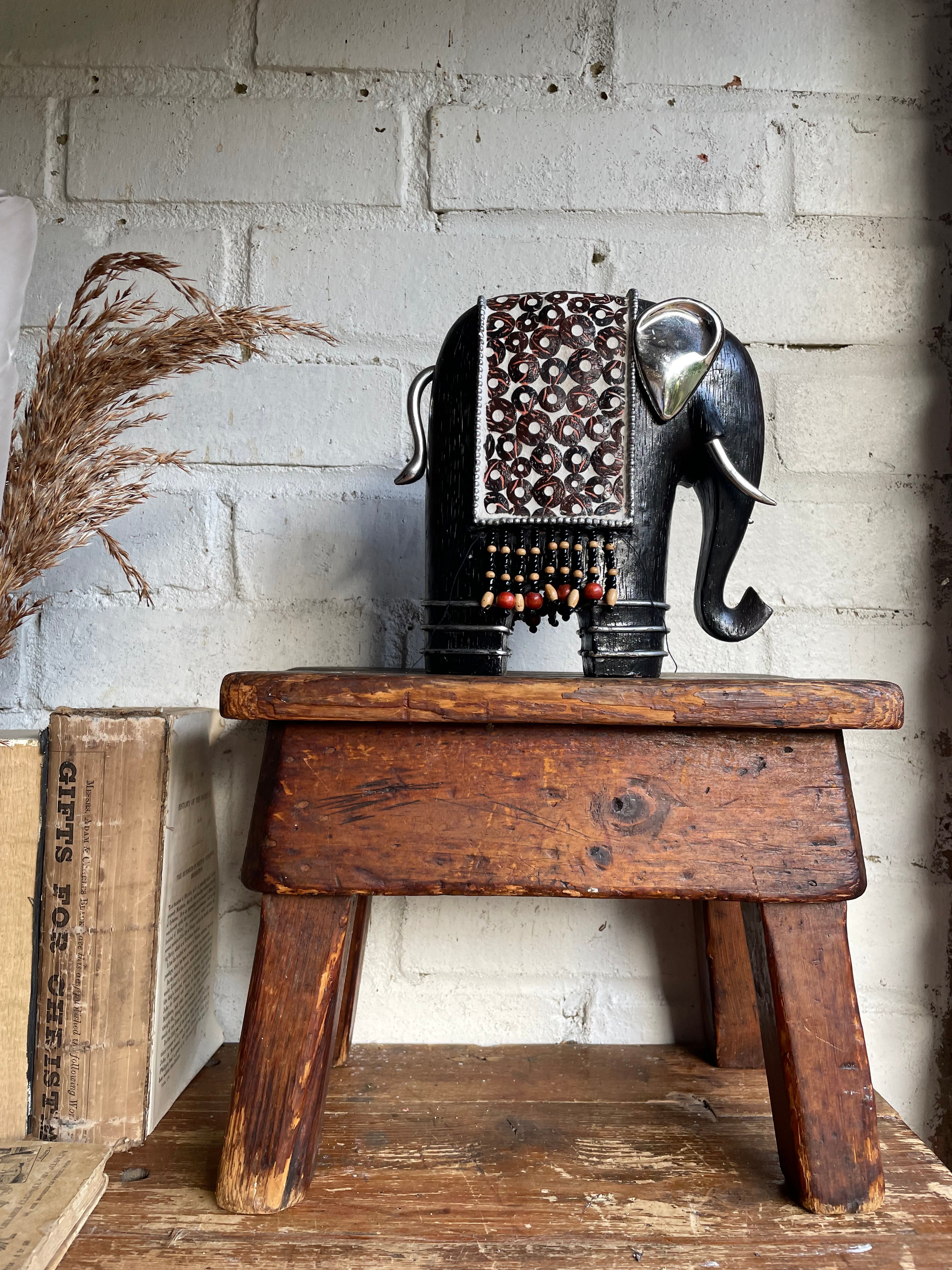 Carved Beaded Elephant Sculpture