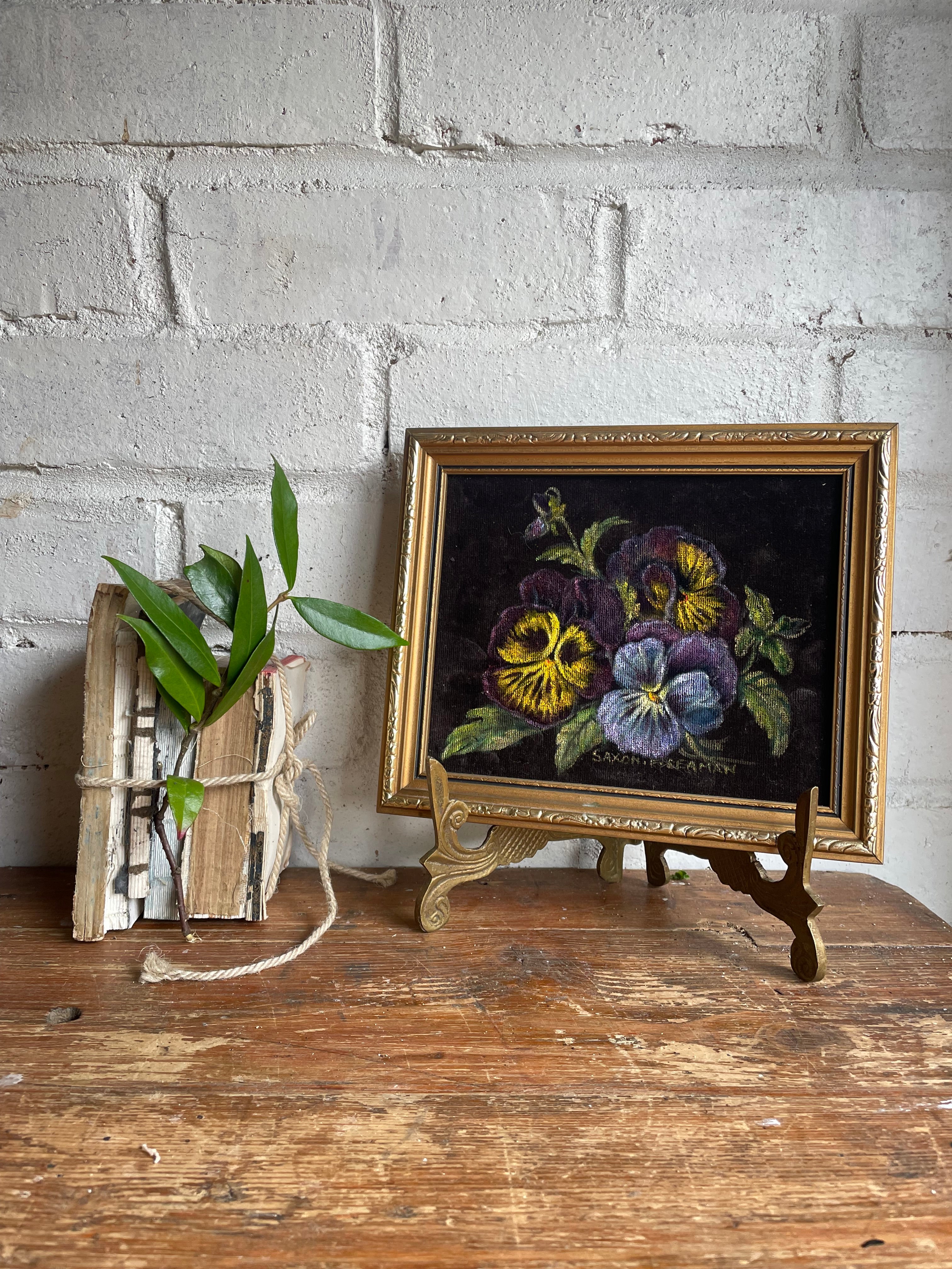 Pansies: Small Oil Painting on Velvet