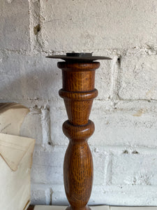 Turned Wooden Candlestick with Metal Insert