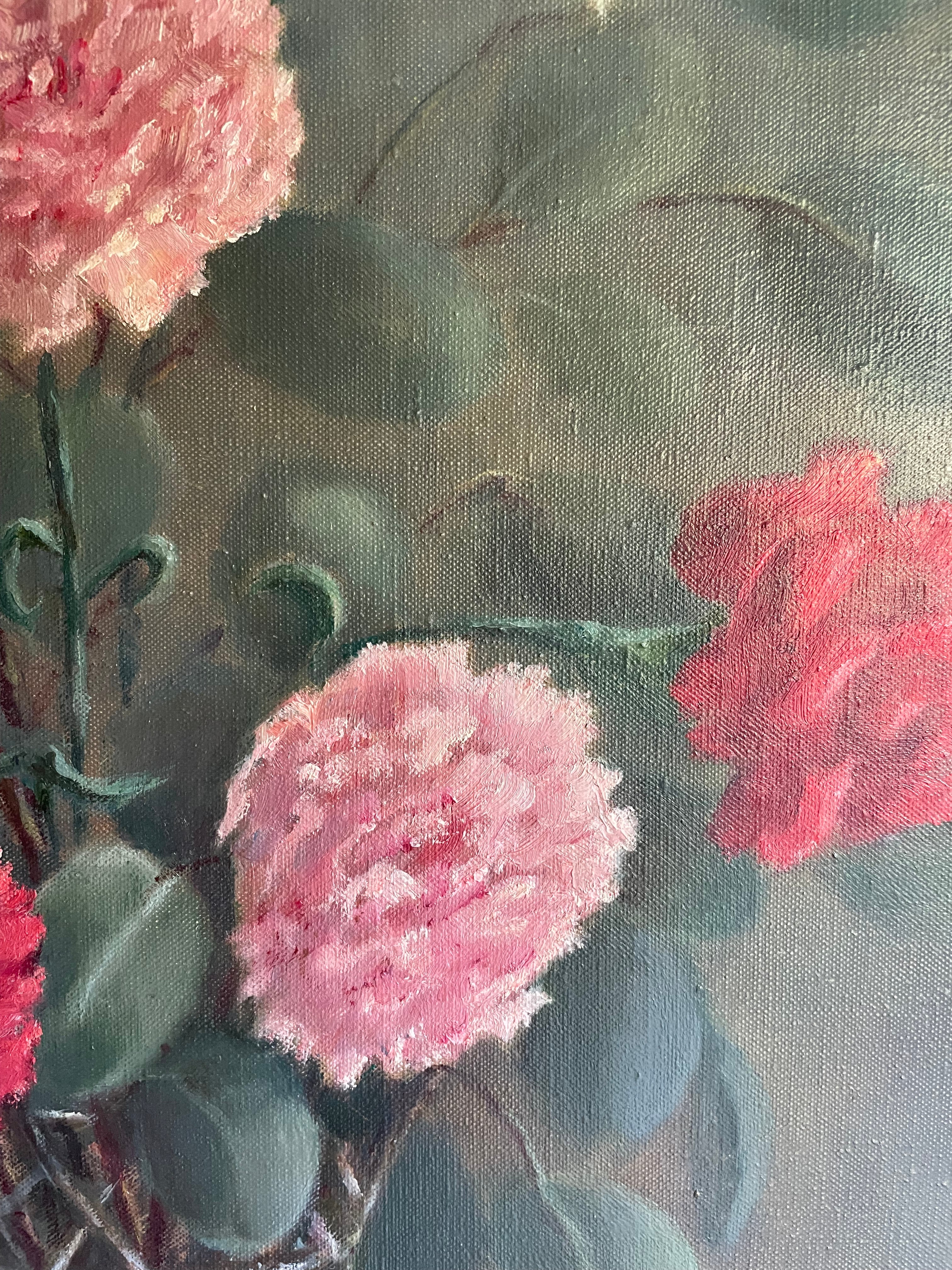 Signed Midcentury Floral Oil on Canvas in Reds & Pinks: Was £105 now £73.50 at checkout