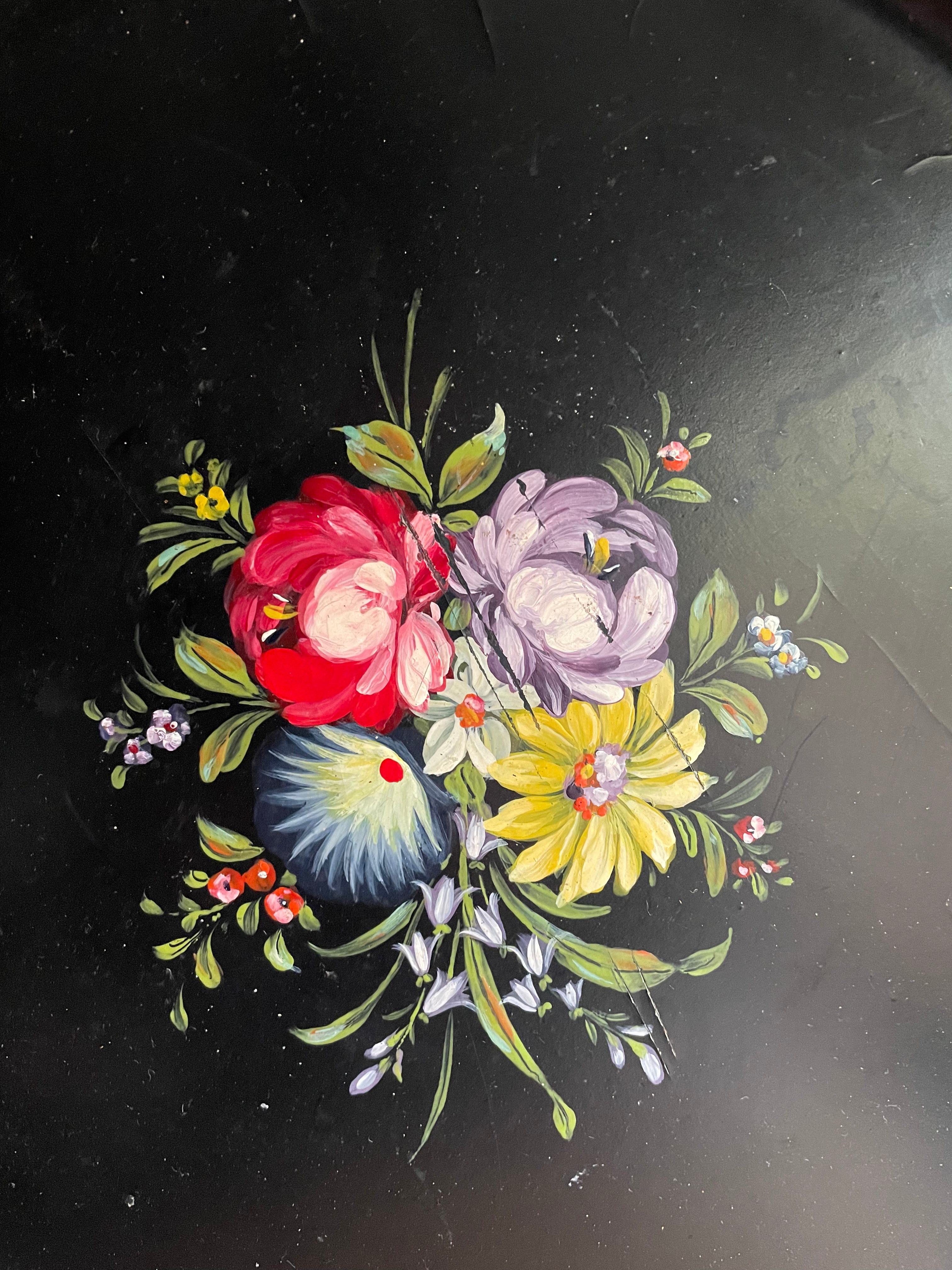 Large Floral Hand-Painted Wooden Tray