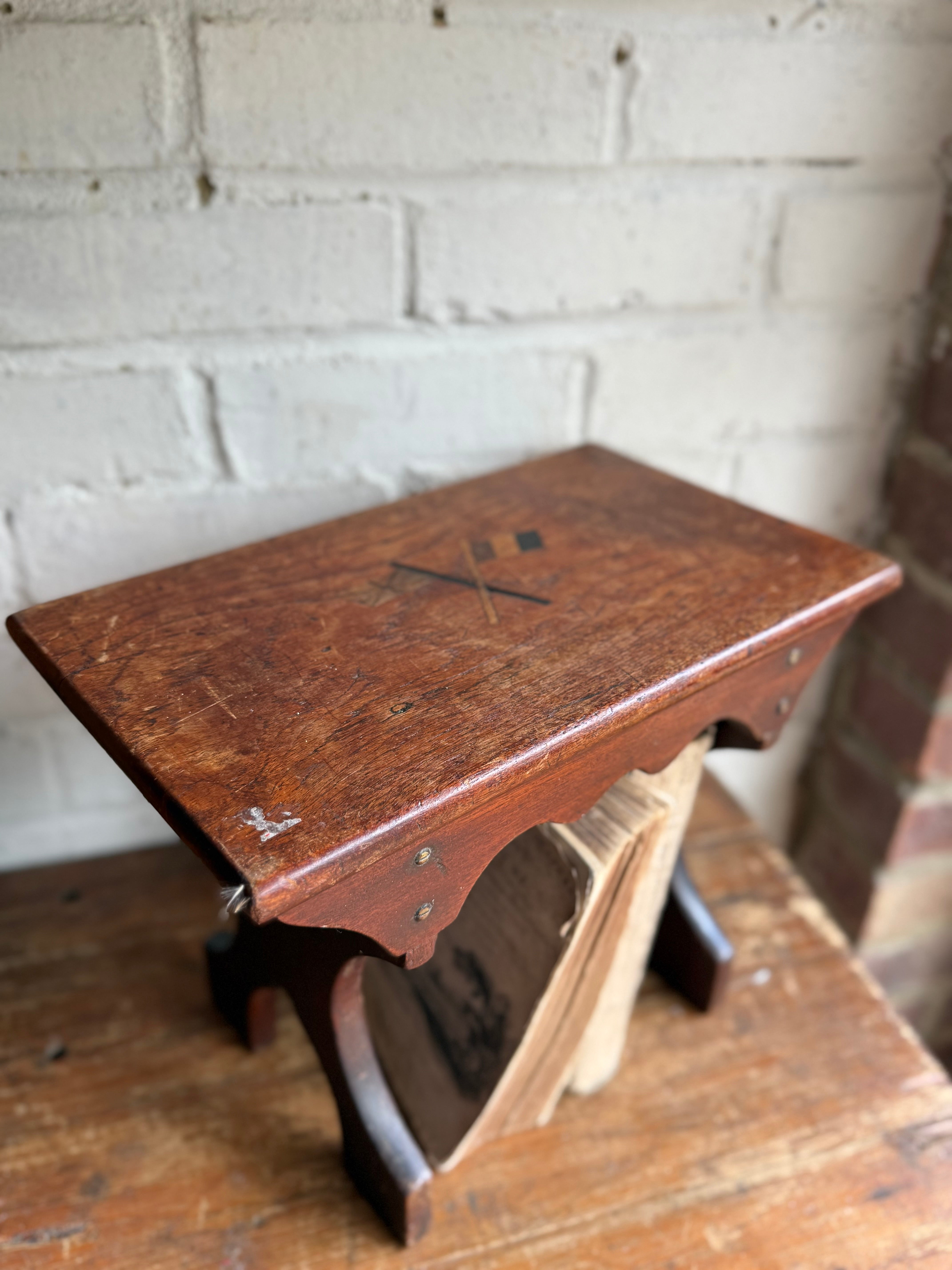 WW1 Naval Stool with Union Jack & French Flag Inlay