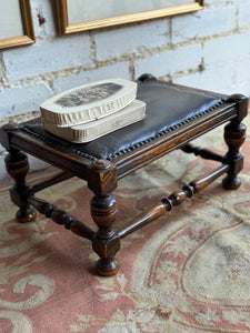 Early 1900s Edwardian Footstool with Studded Leather Seat