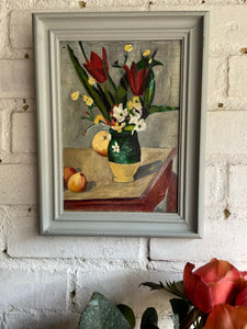 Study of Cézanne’s  “Still Life, Tulips & Apples” Post Impressionist Style Oil Painting