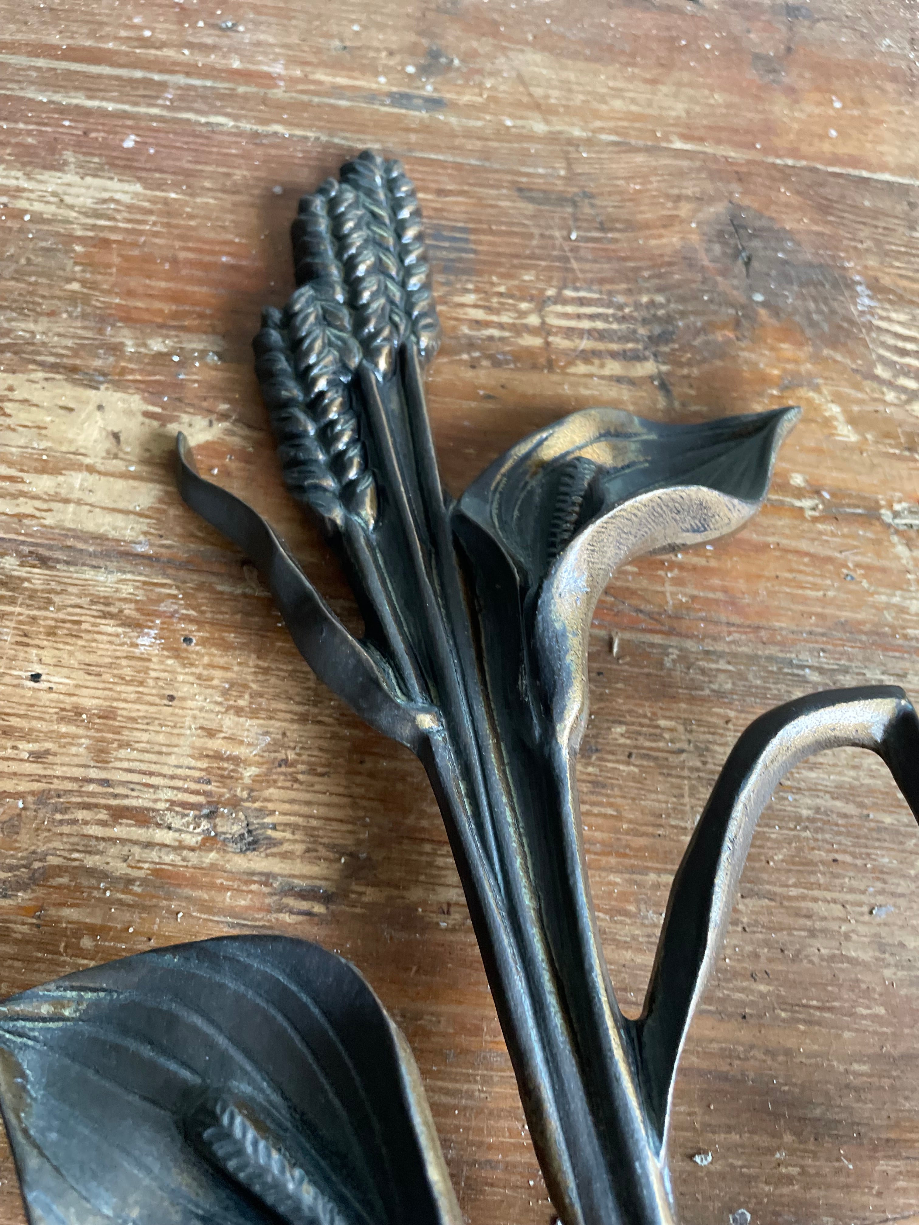 French Vintage Bronze “Lily Bouquet” Wall Hanging