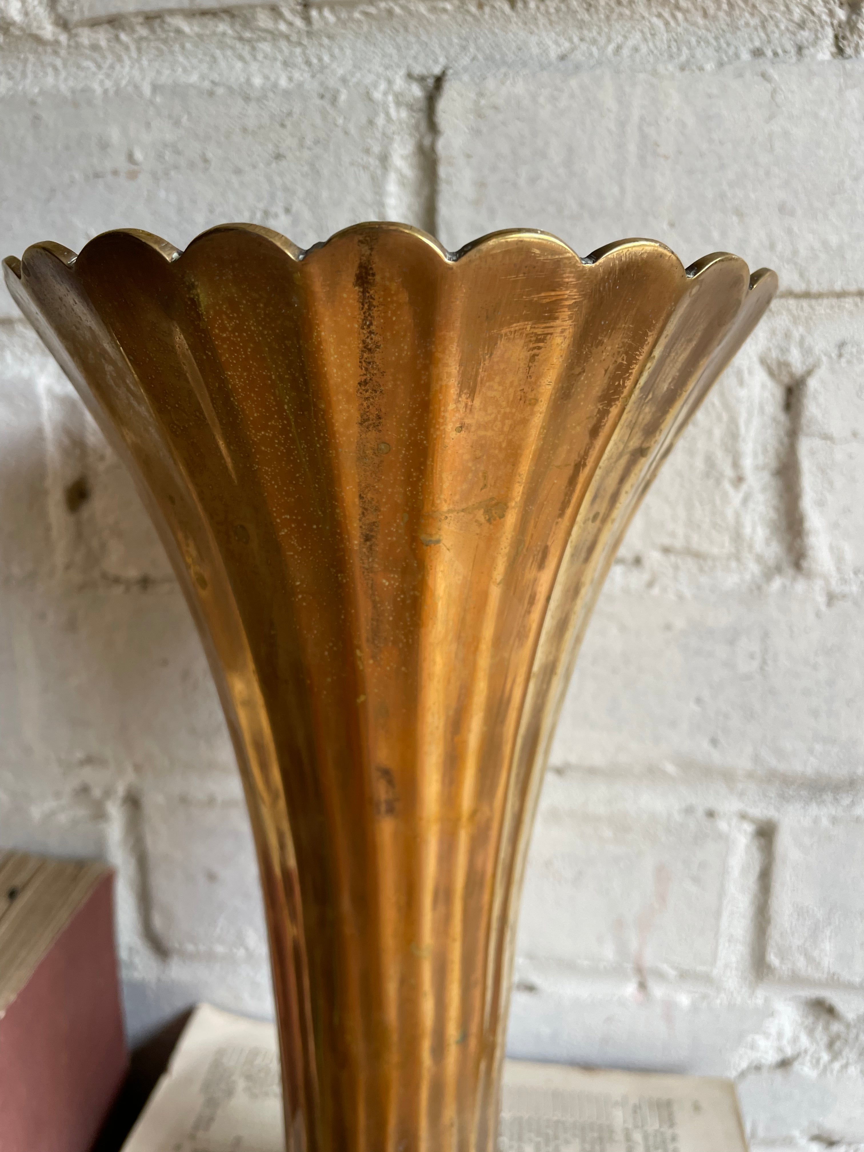 Art Deco Fluted Brass Vase