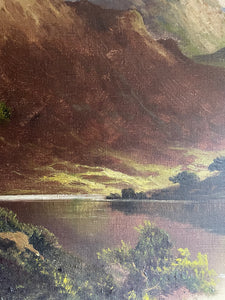 Large Signed Turn of the Century Scottish Landscape Oil on Canvas : “Mountains & Sheep”