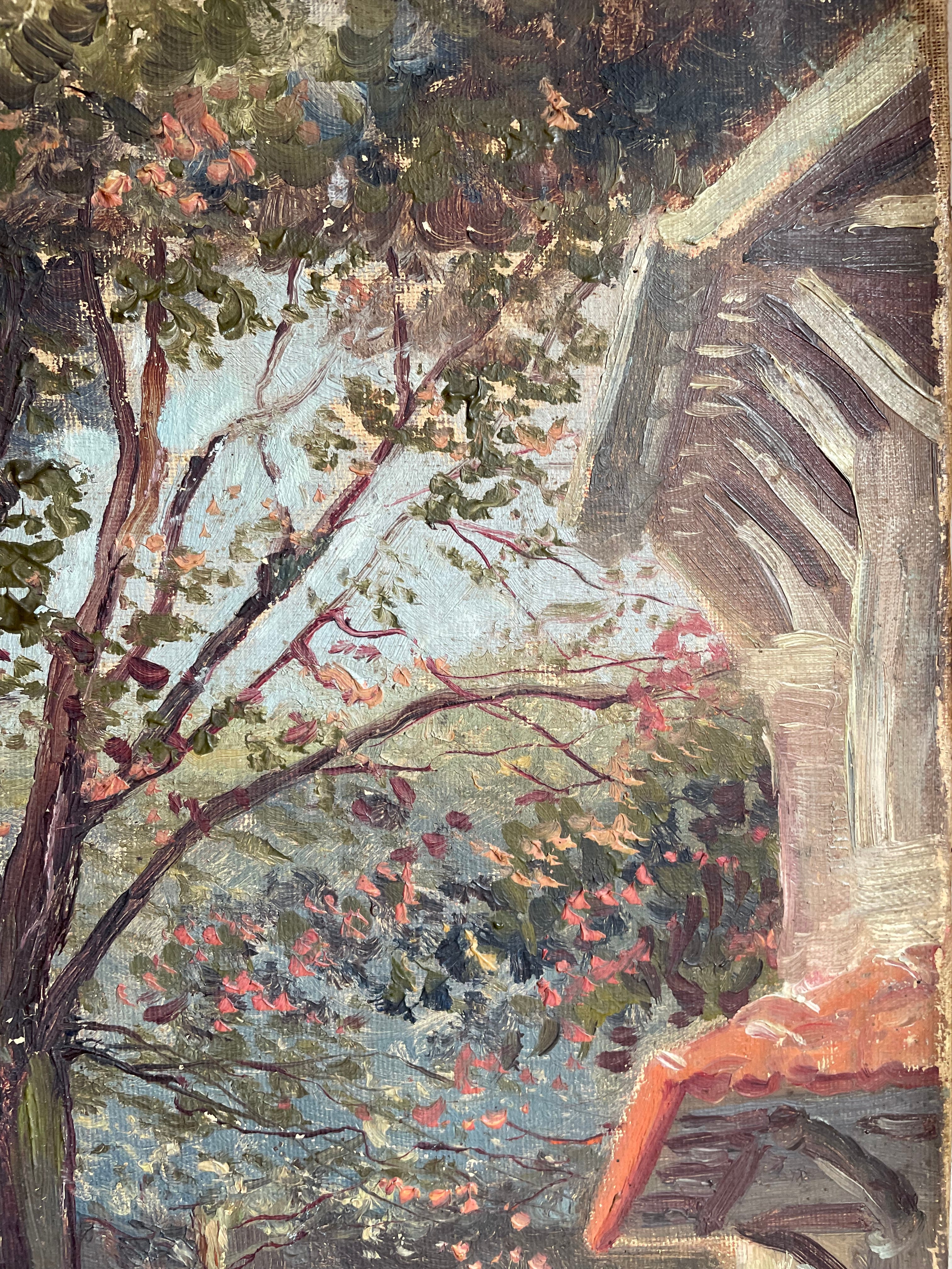 Steps to the Garden: French Oil on Canvas Signed & Dated 1912