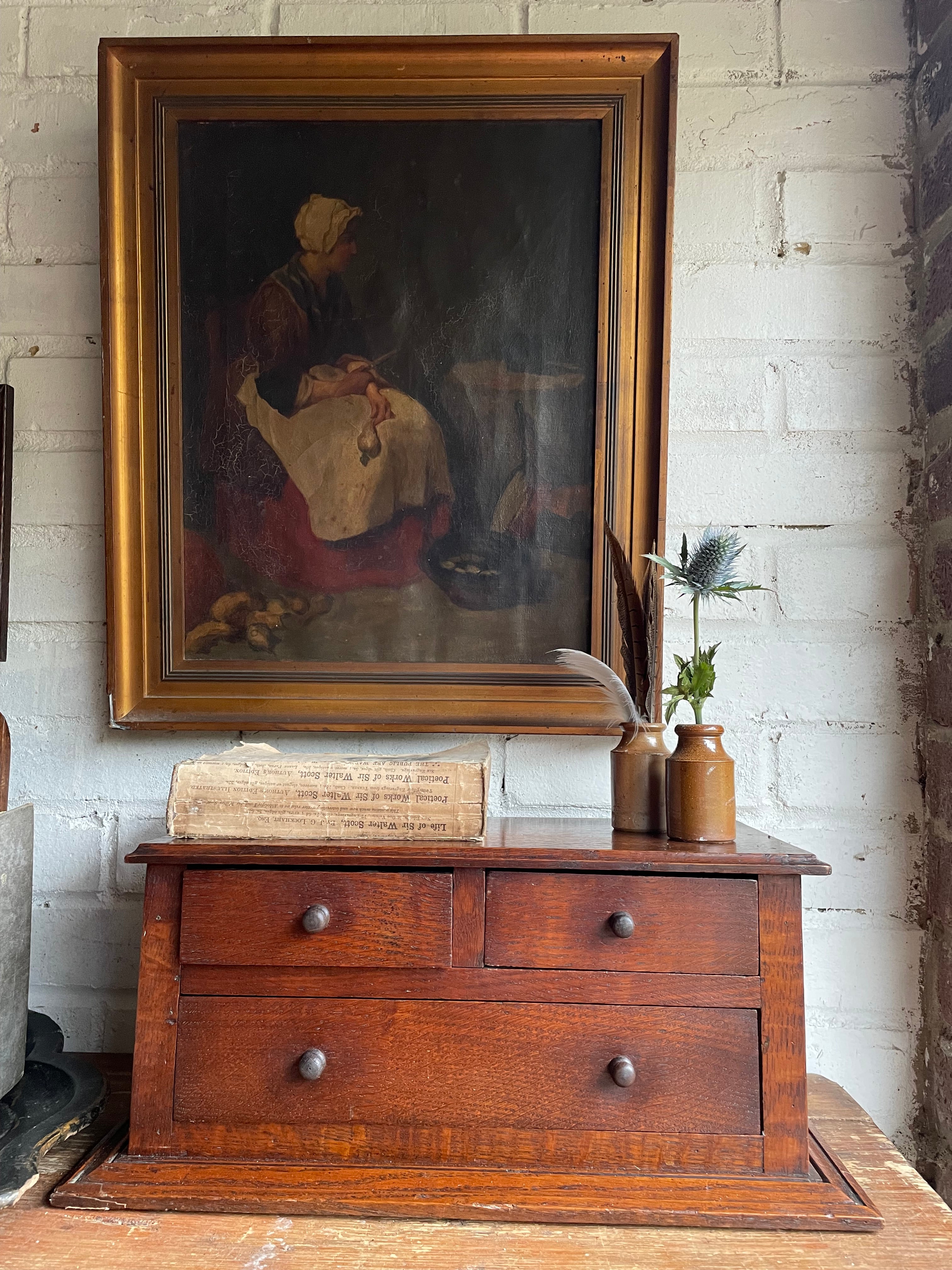19th Century Oil on Canvas: Still -Life Portrait of a Woman with Pears