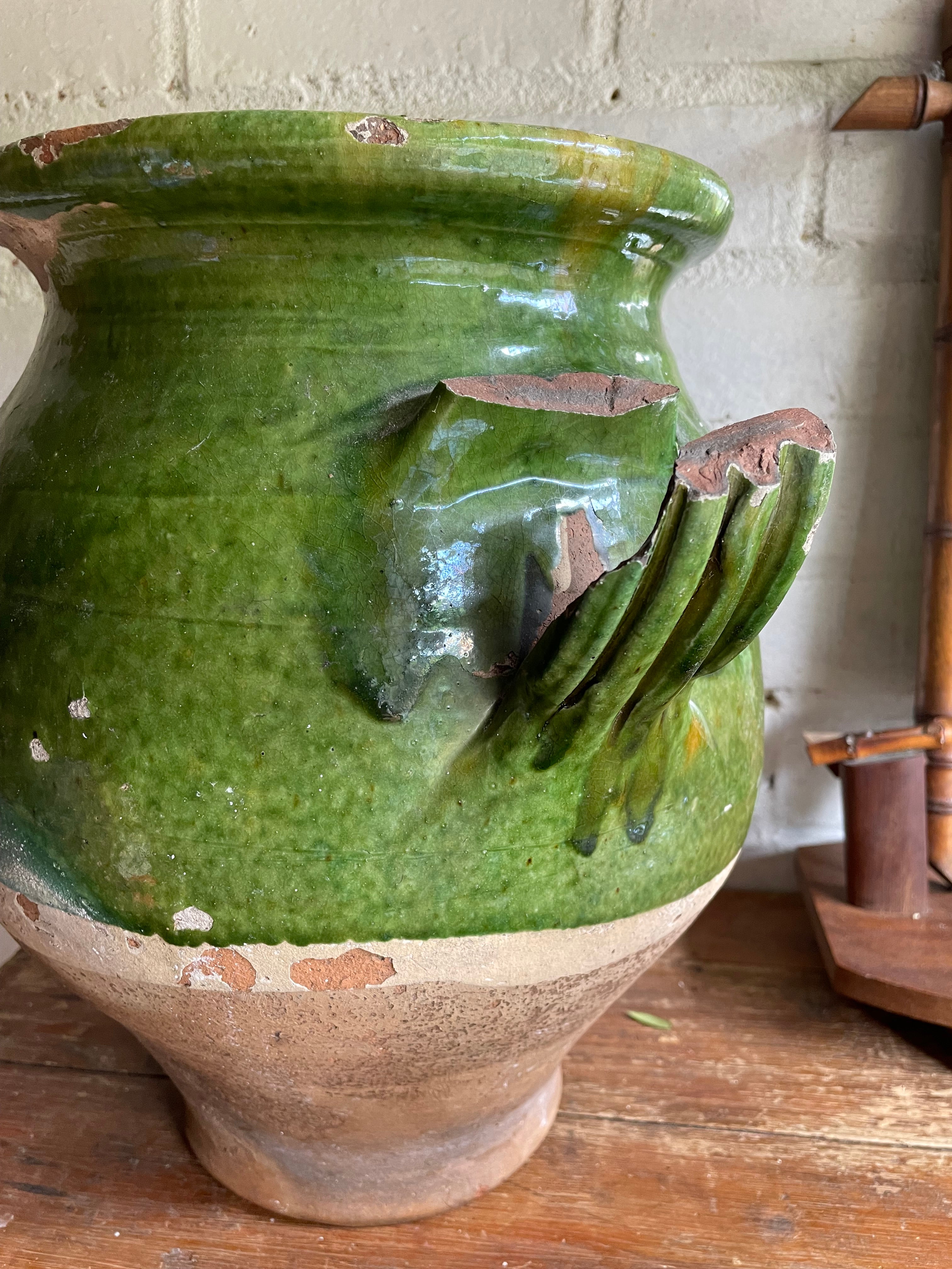 Large 19th Century French Green Confit Pot