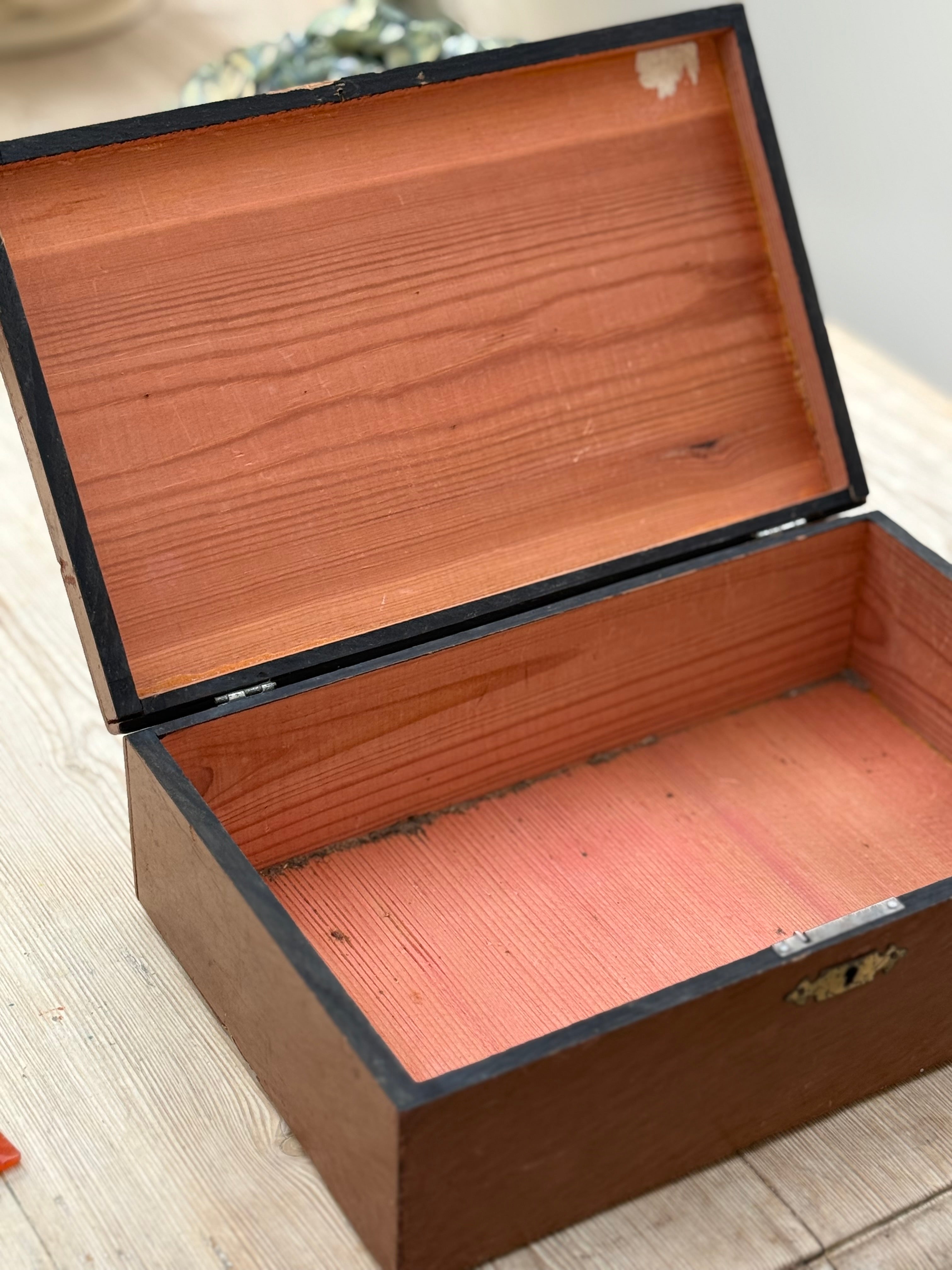 Circa 1910: Wooden Box with Art Nouveau Metal Detail