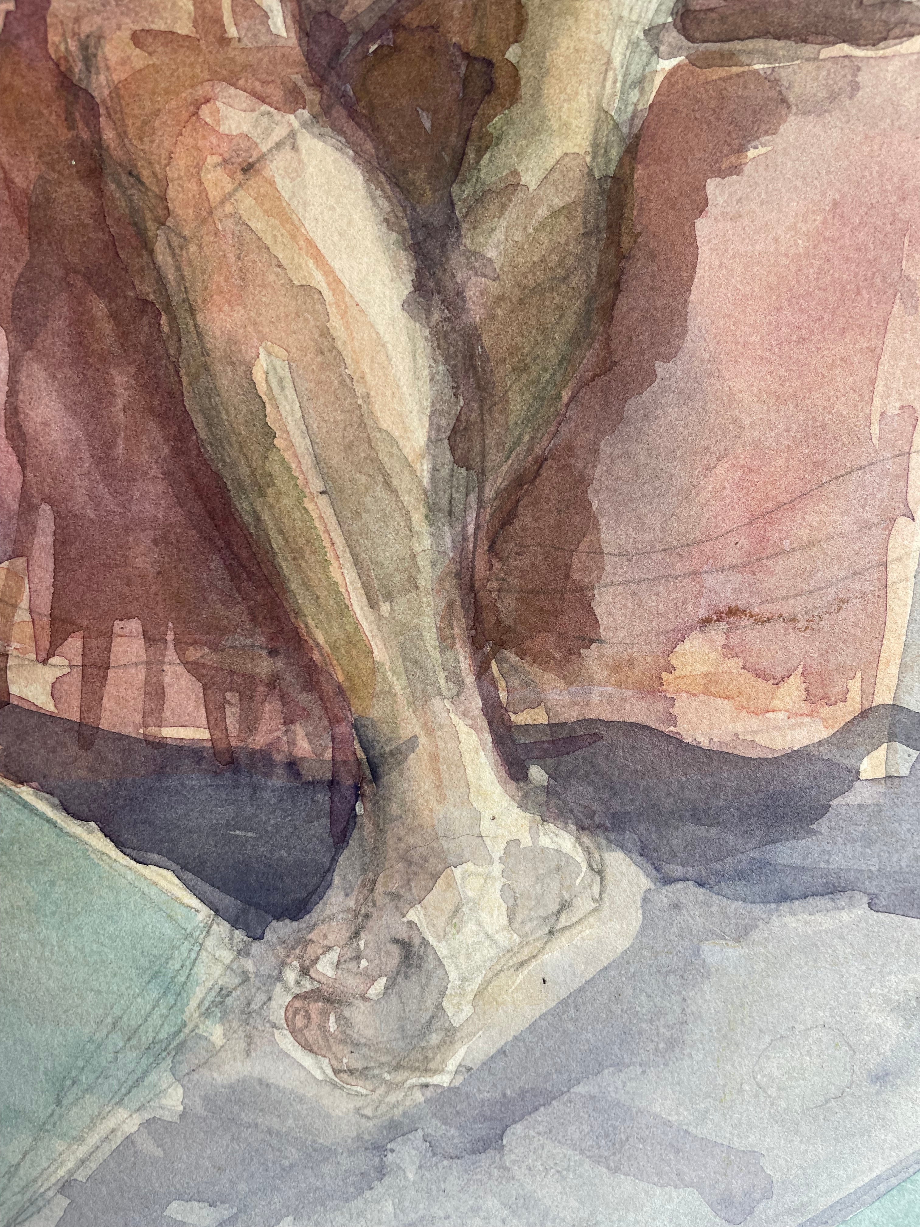 Preparatory Life Portrait Study - Watercolour on Paper Pasted on Wood
