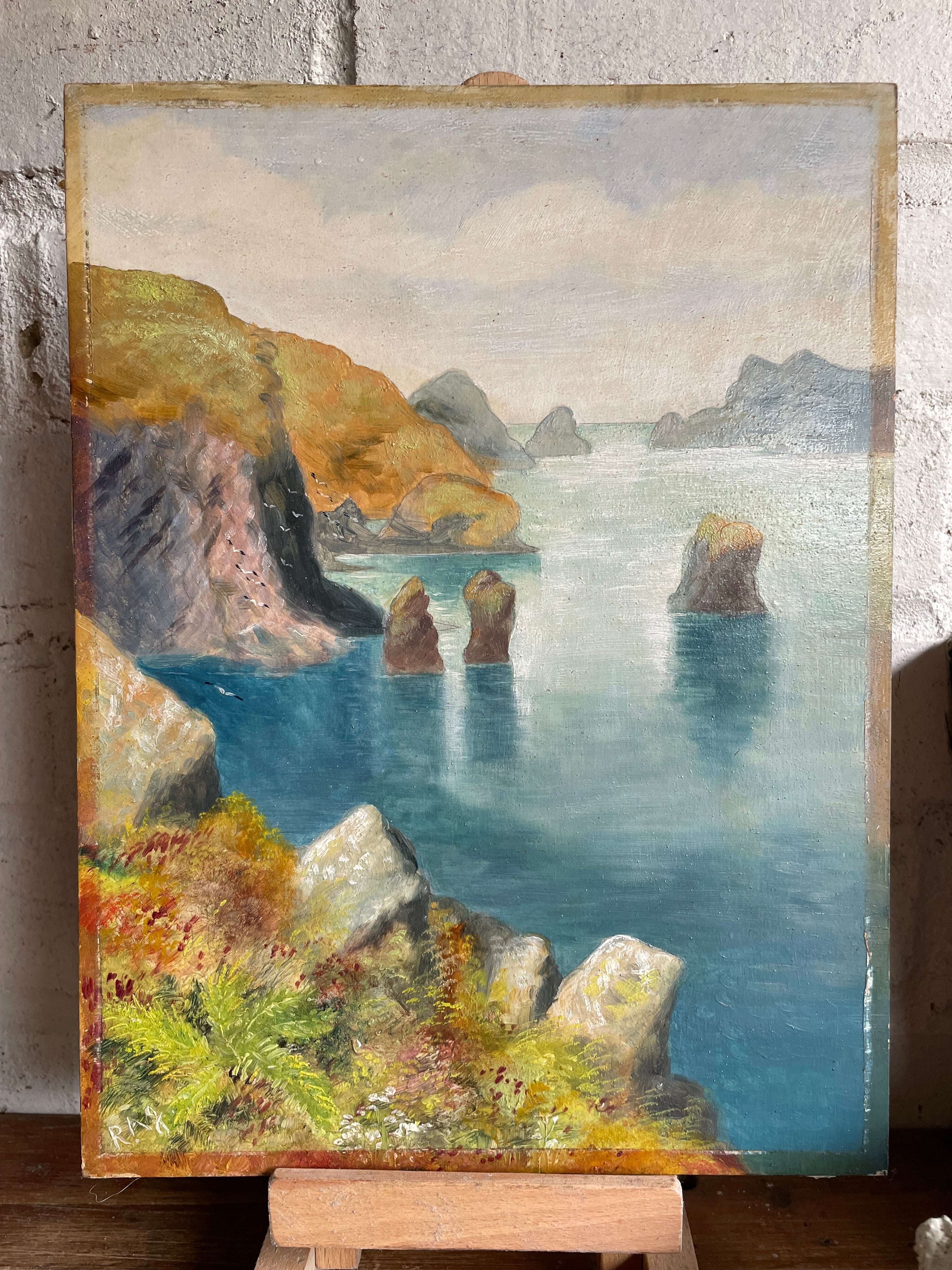 Small Vintage Seascape: Oil on Board