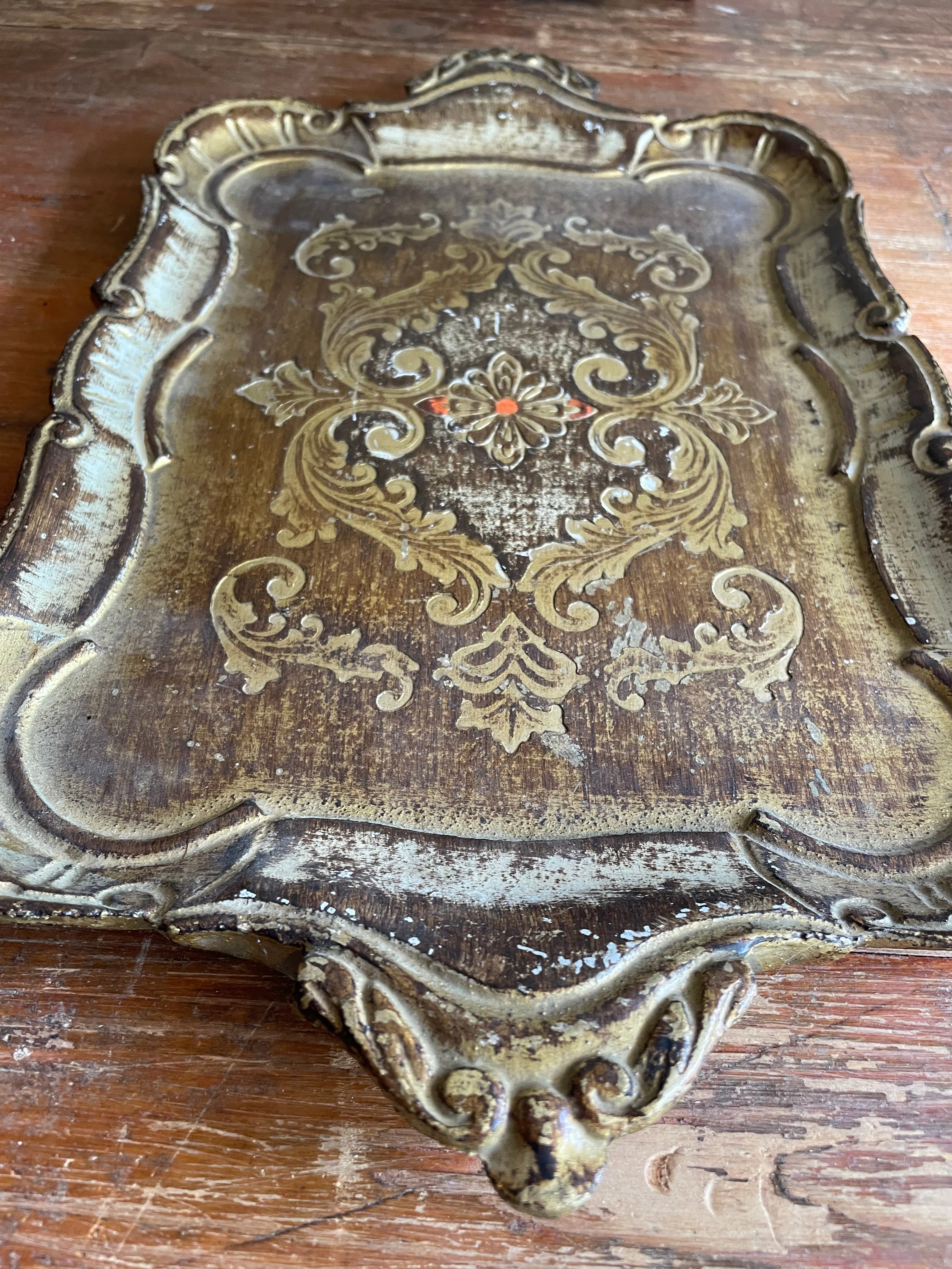 Rectangle Gold Florentine Tray with orange hues