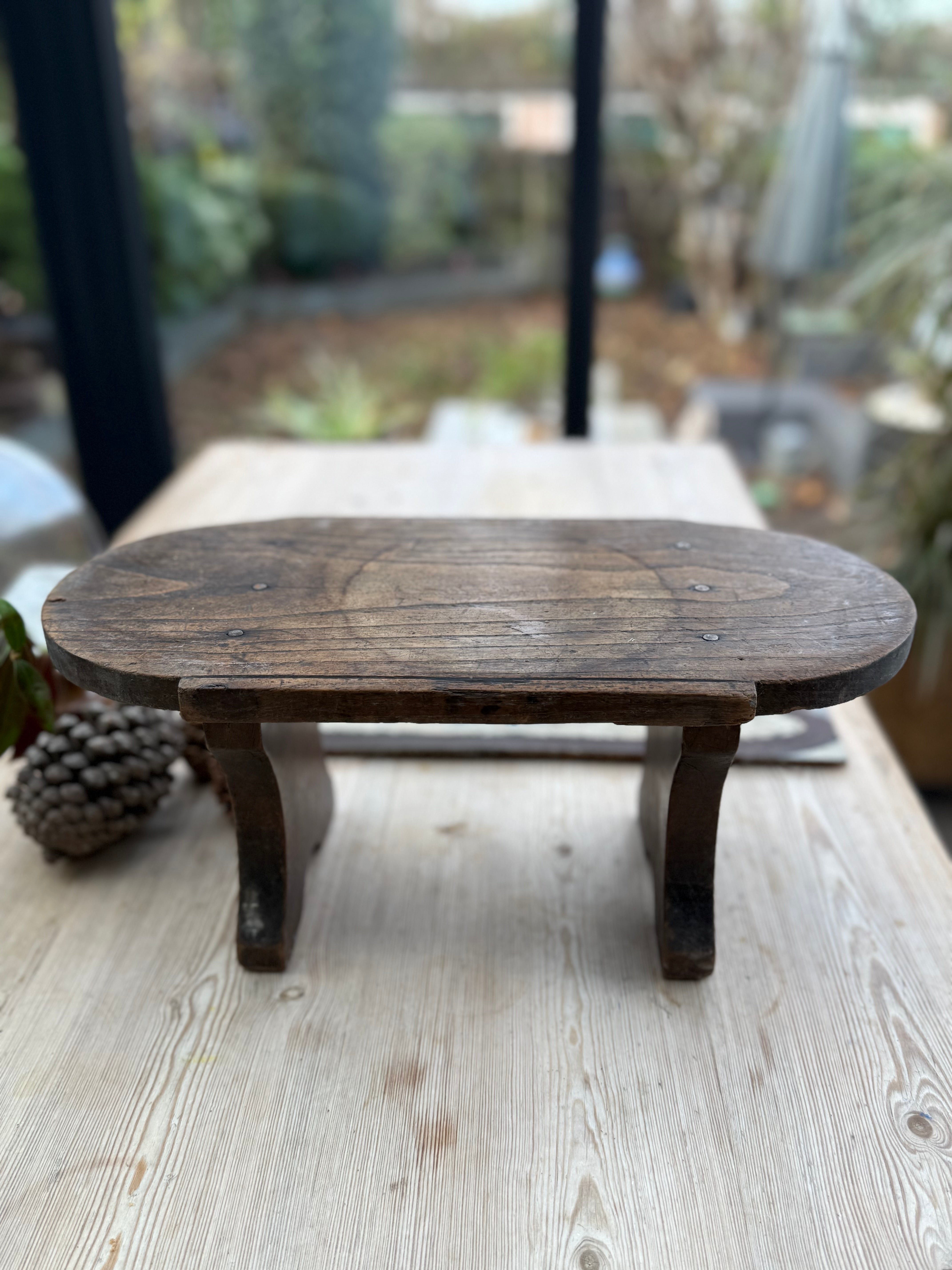Antique Oval French Oak Country Stool