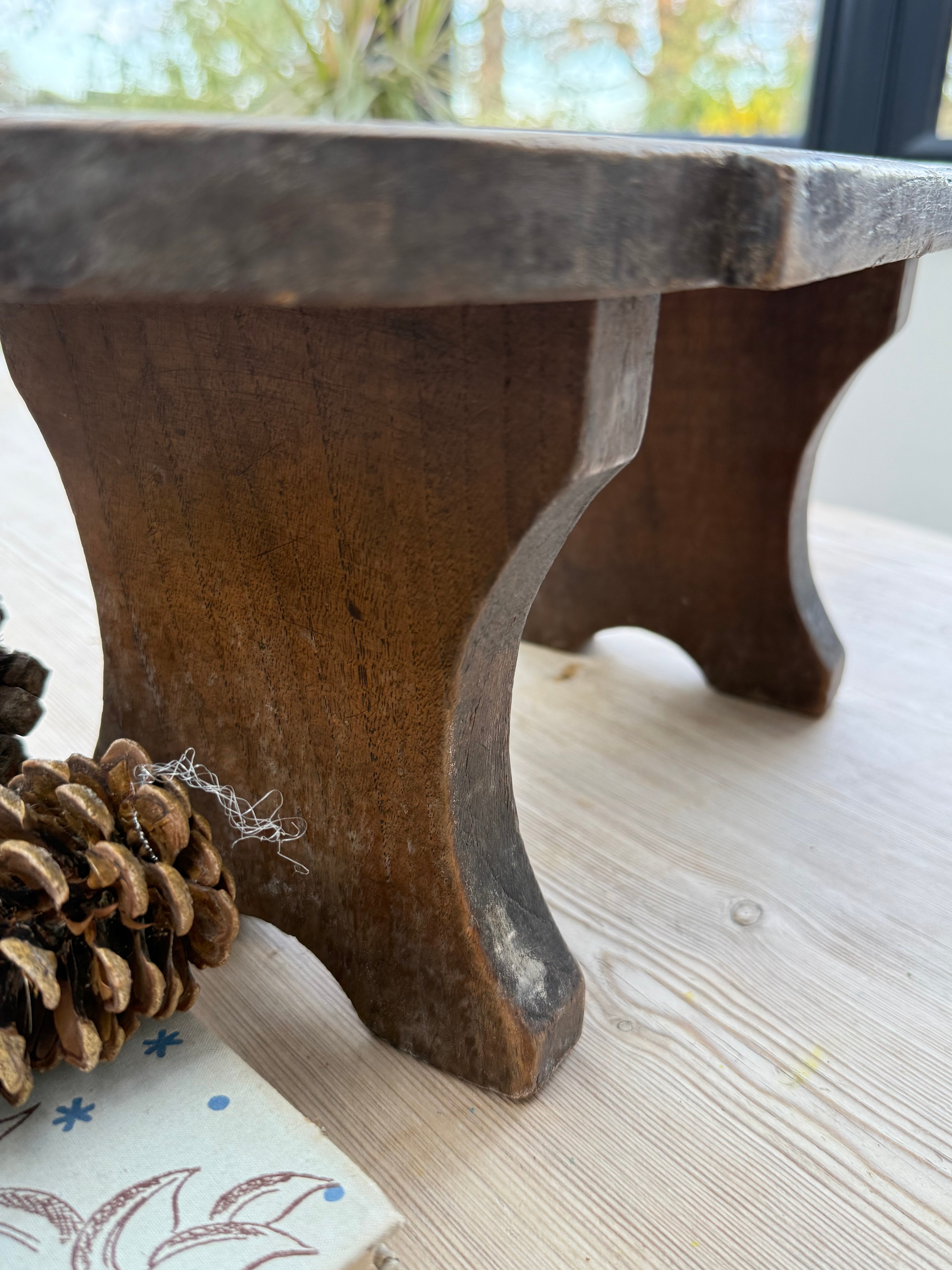 Antique Oval French Oak Country Stool