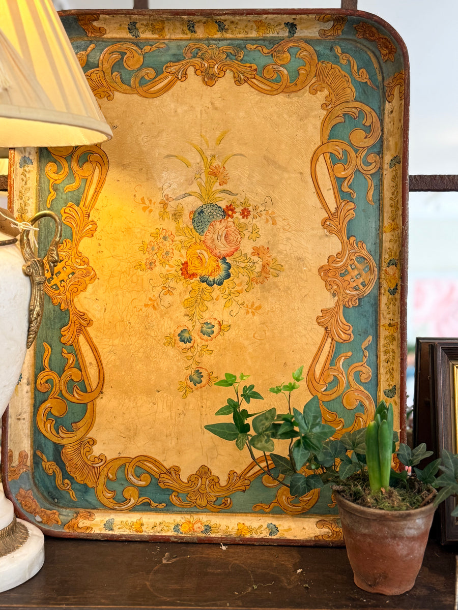 Oversized Lacquered Japanese Tray with floral detail - Circa 1940s ...