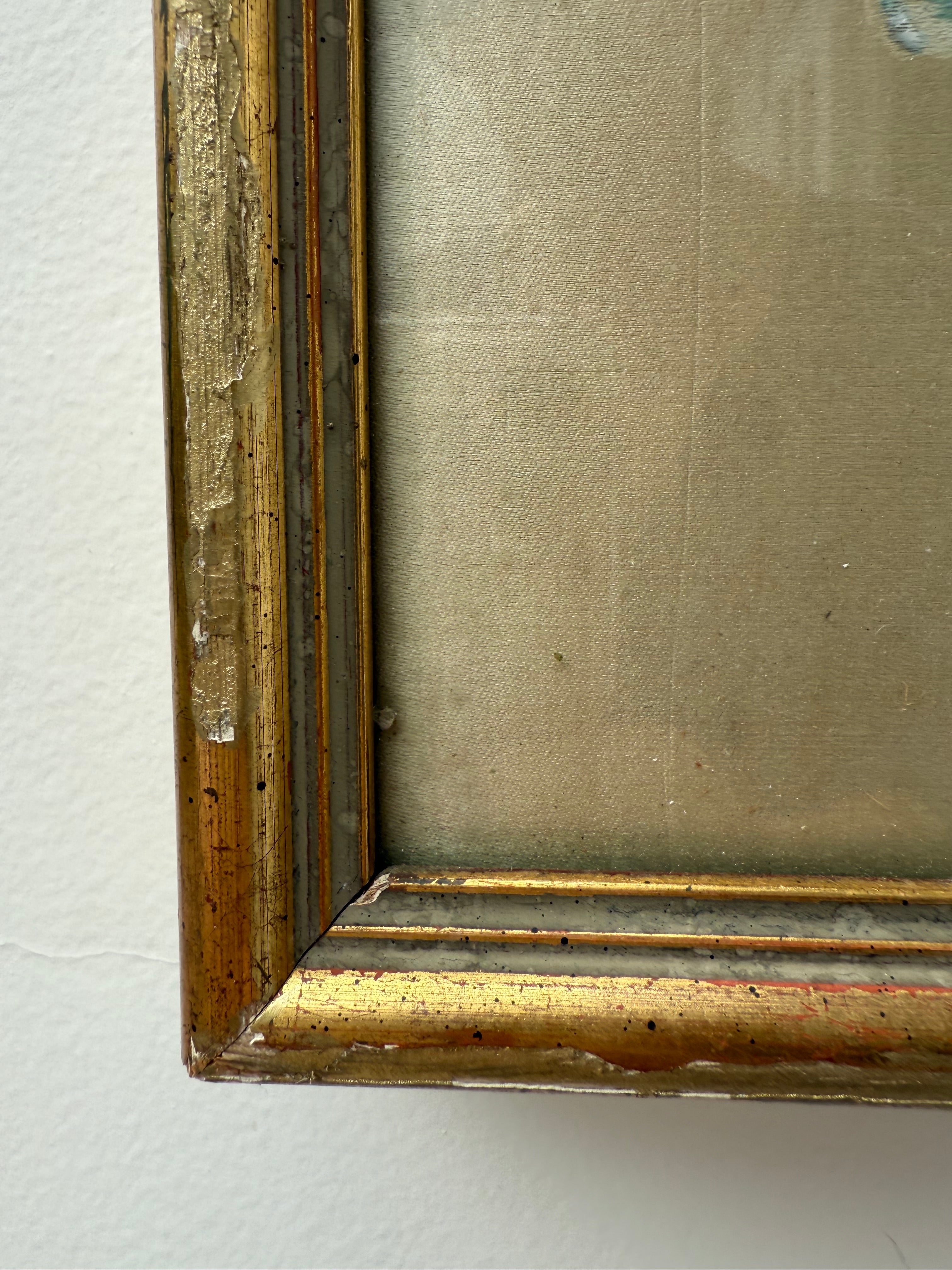 Roses: 19th Century Silk Painting with Gilt Frame