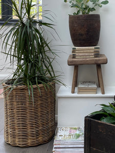 Tall Vintage French Rattan Basket