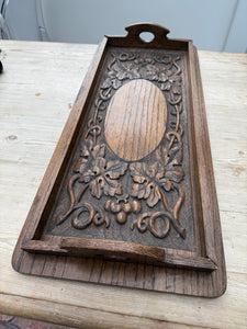 Late 19th Century Arts & Crafts Carved Oak Tray depicting Grapevines