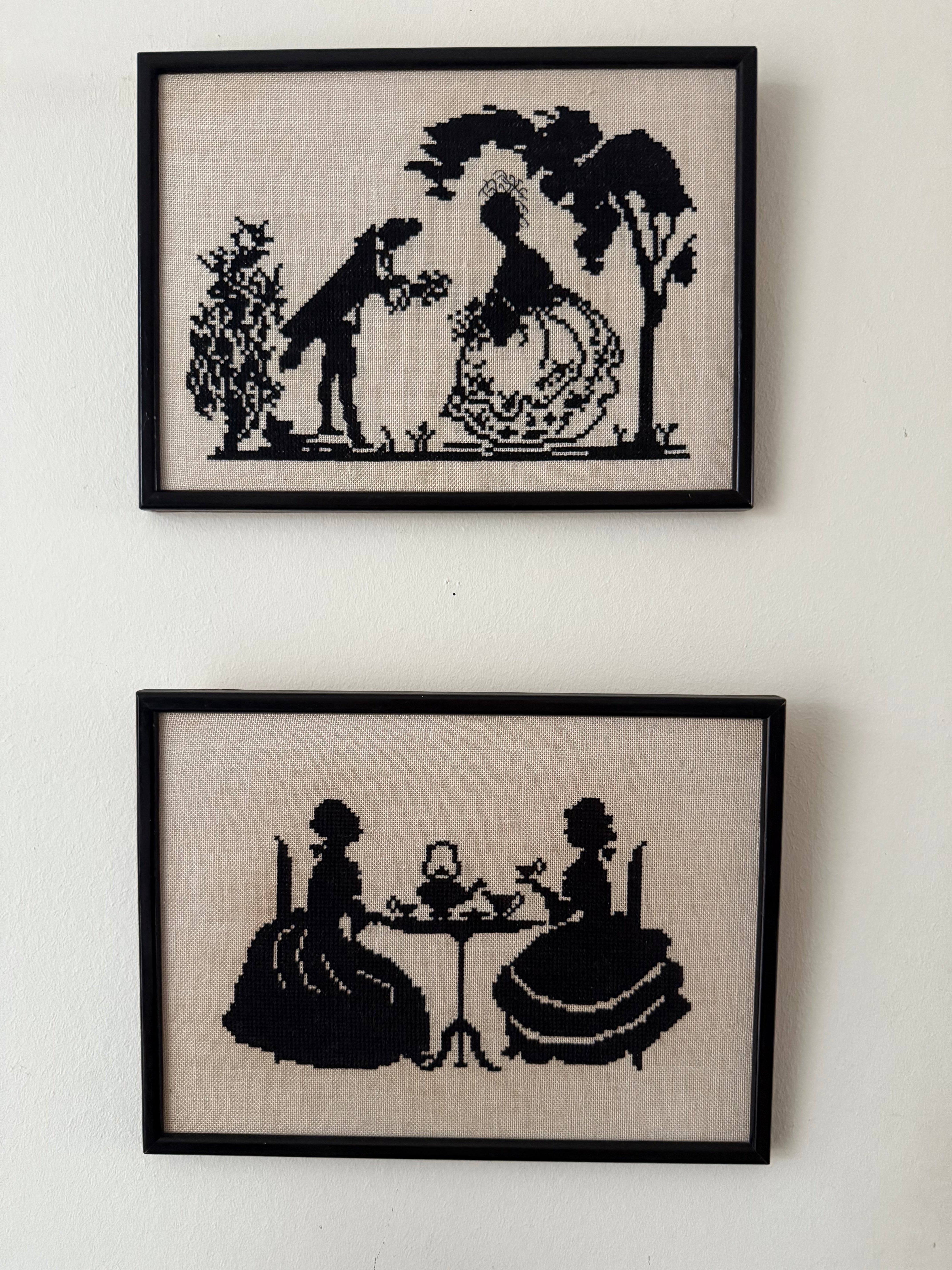 Vintage Framed Needlework Silhouette