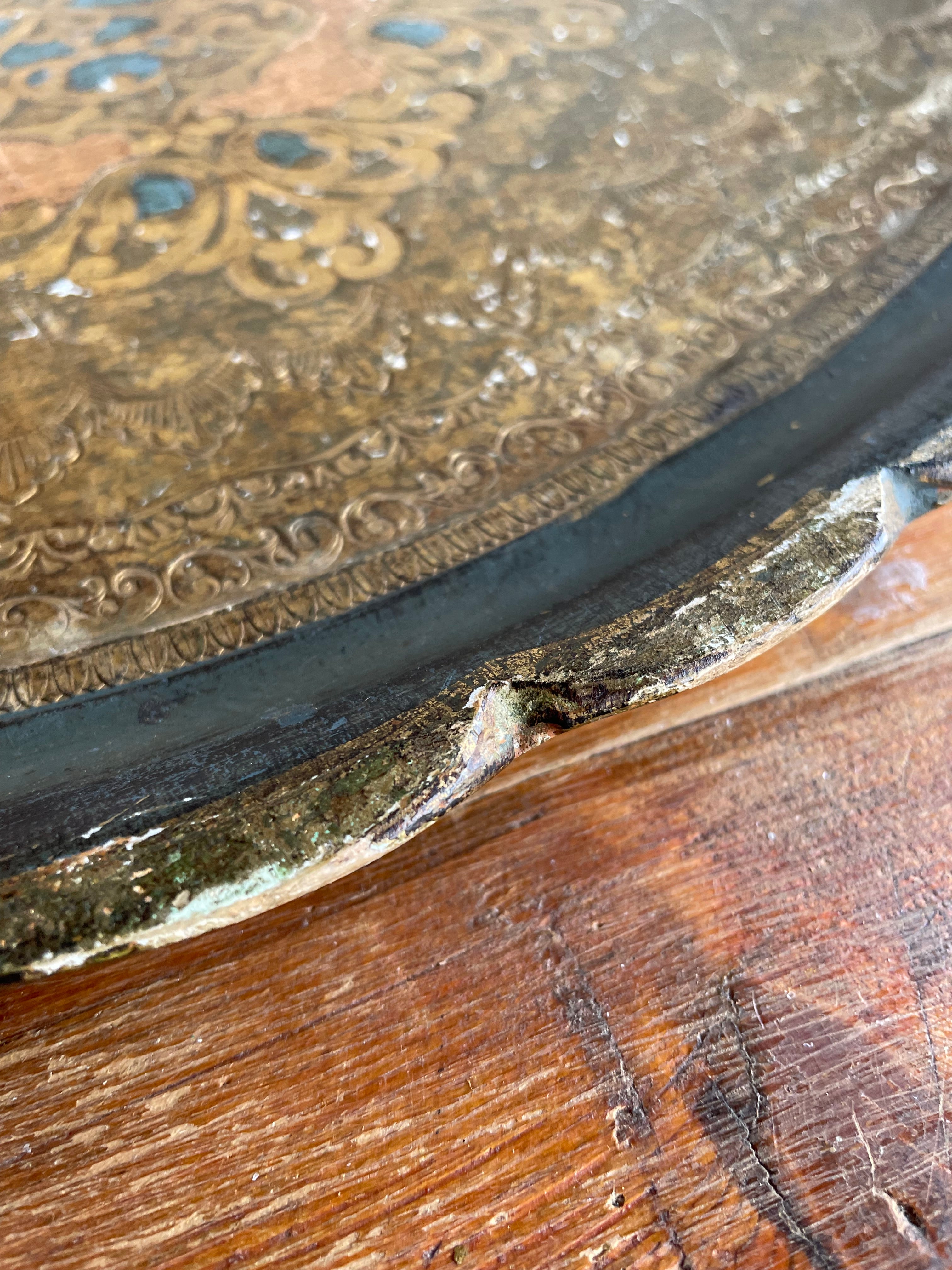 Large Florentine Tray in Gold, Blue and Coral