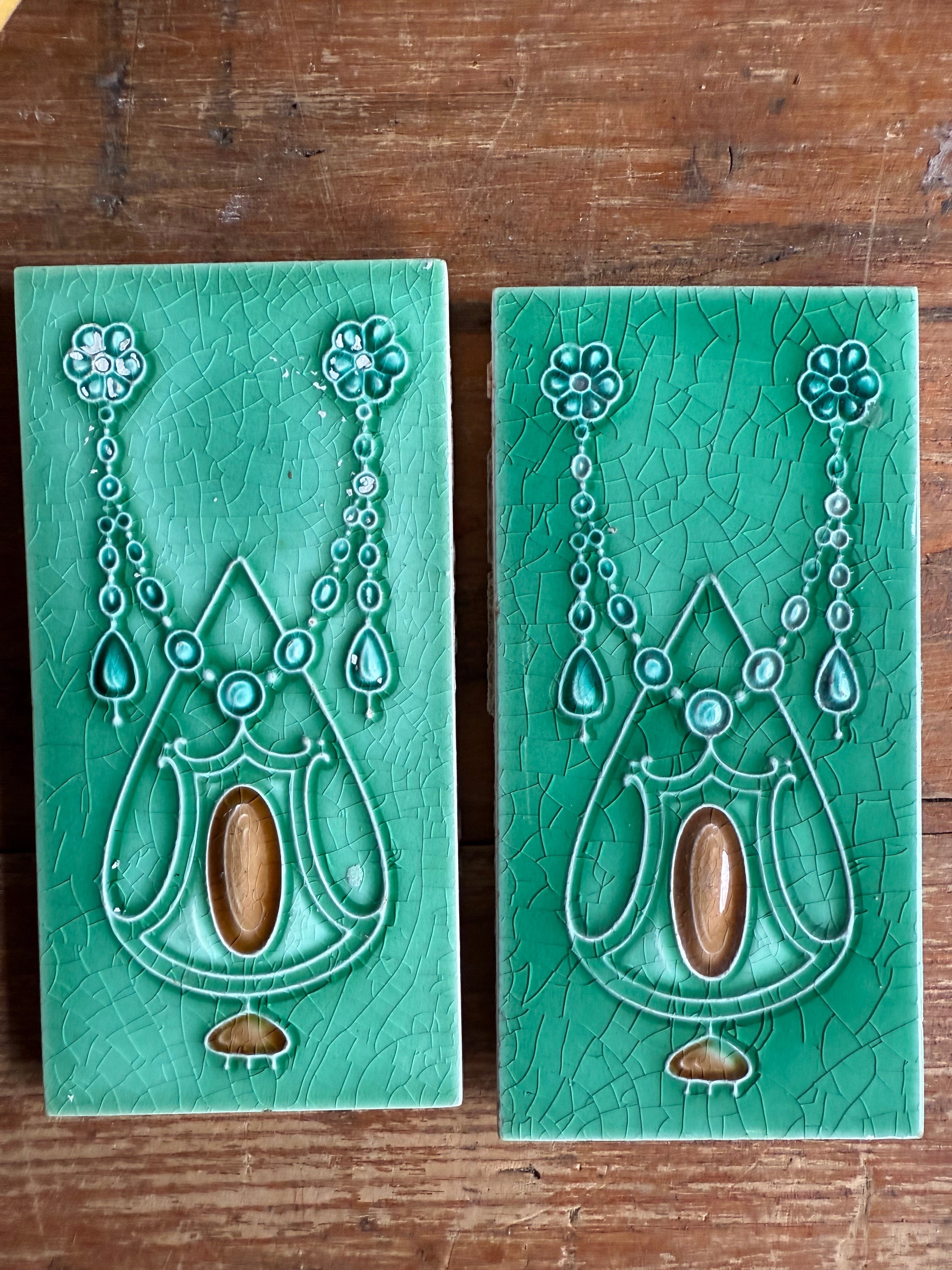 Pair of Art Nouveau Fireplace Tiles
