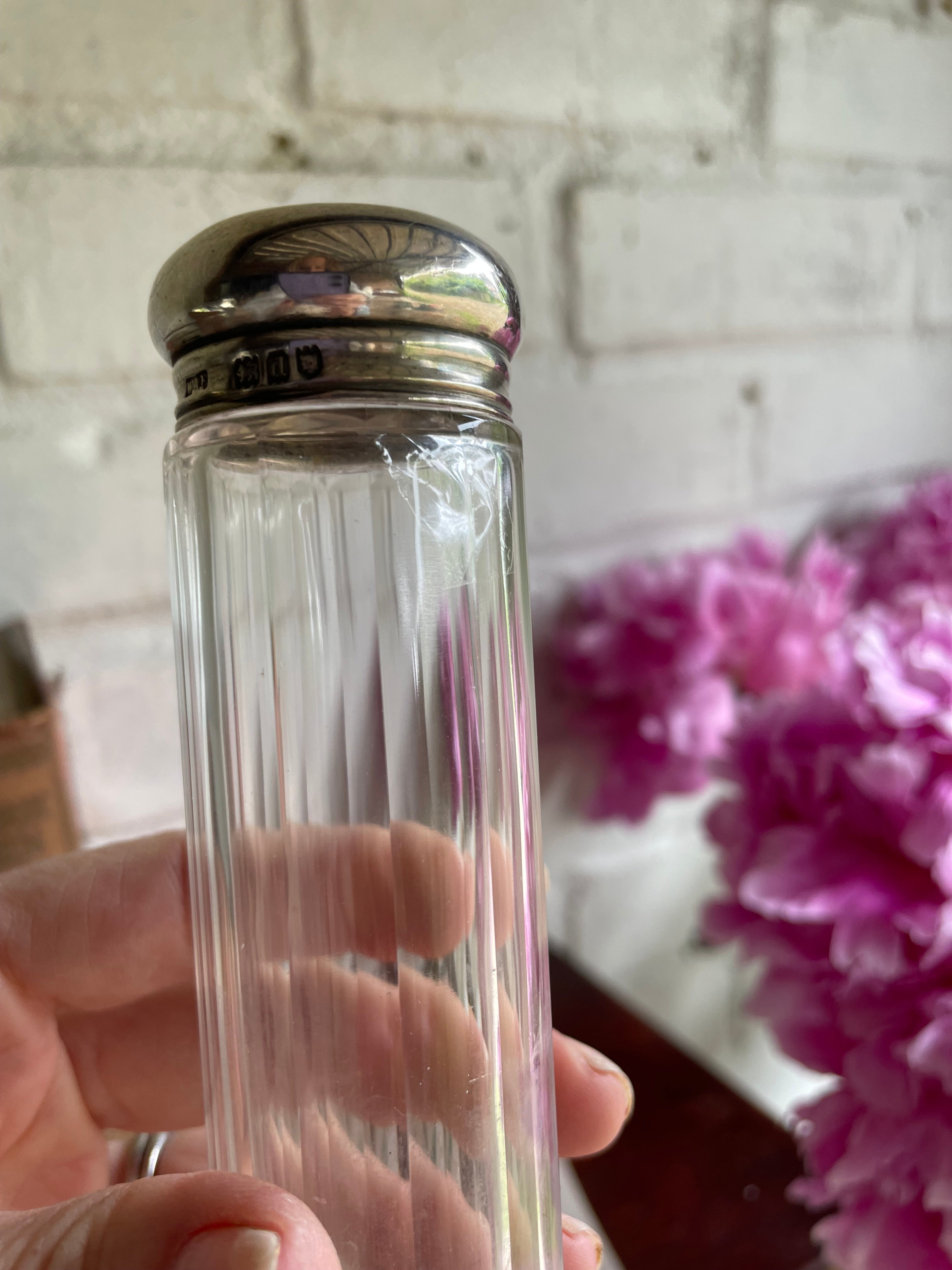 Victorian Silver & Glass Toothbrush Holder