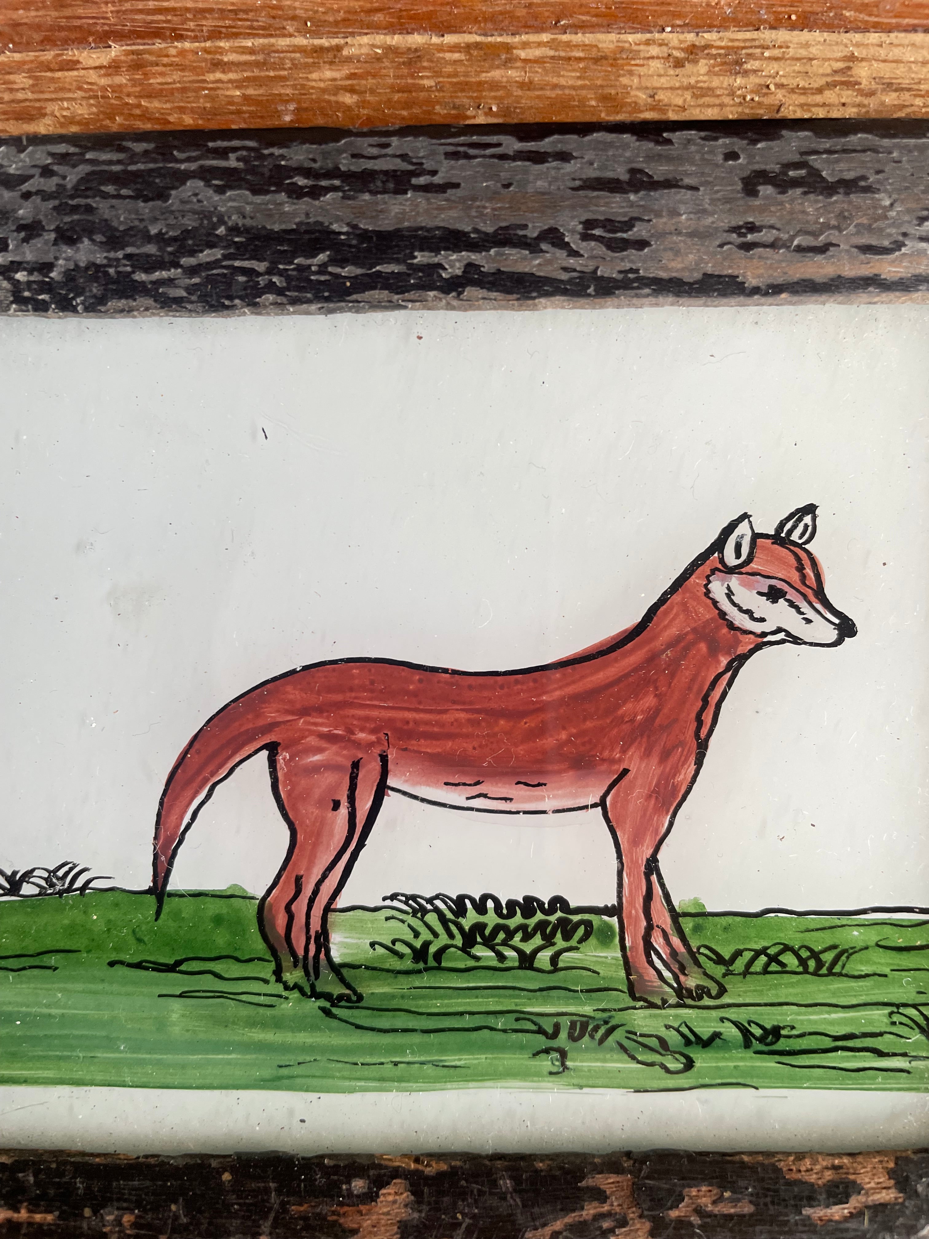Mini Indian Reverse Glass Painting with Vintage Frame: Fox