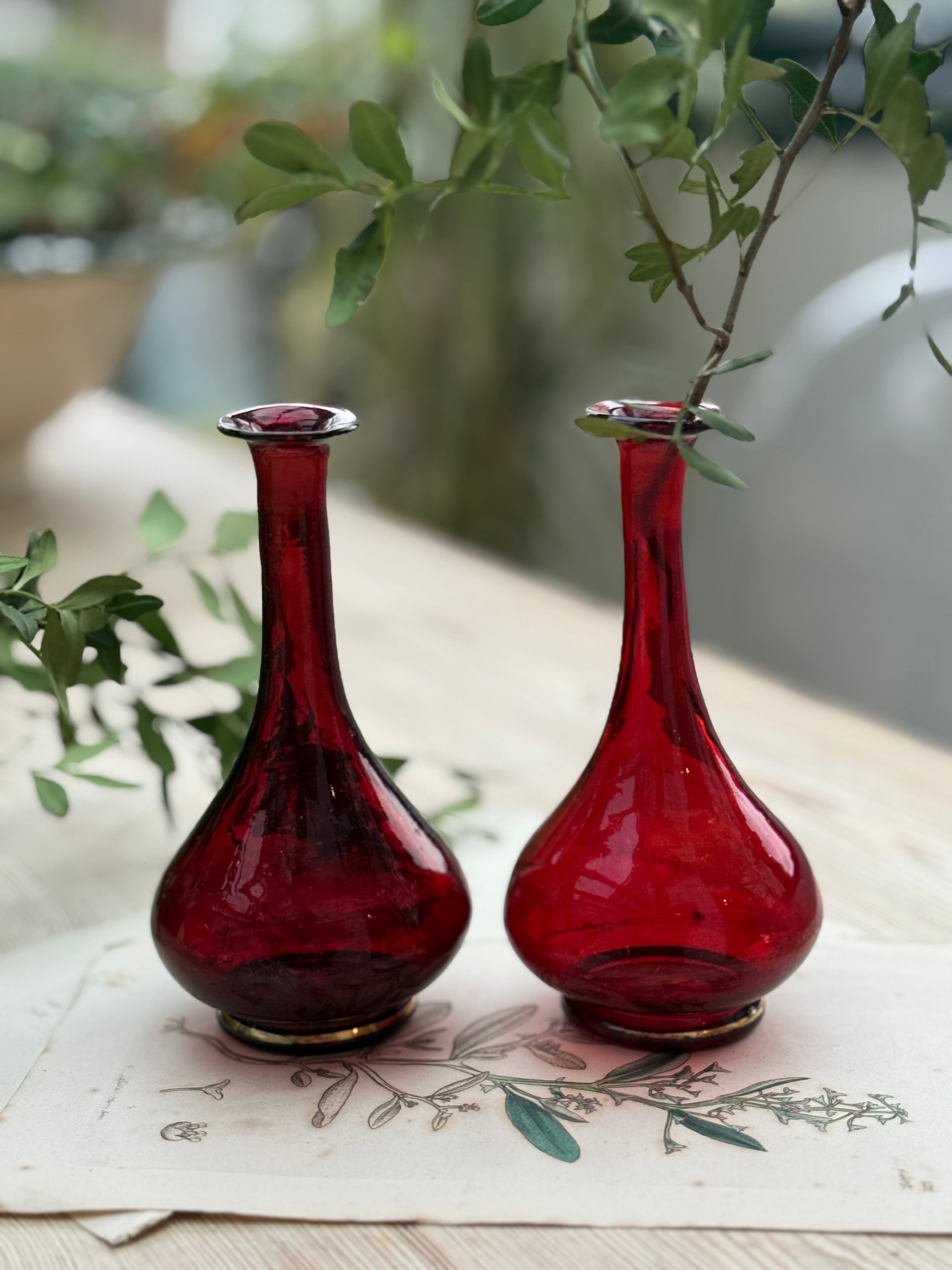 Circa 1880: Pair of Ruby Glass Bud Vases