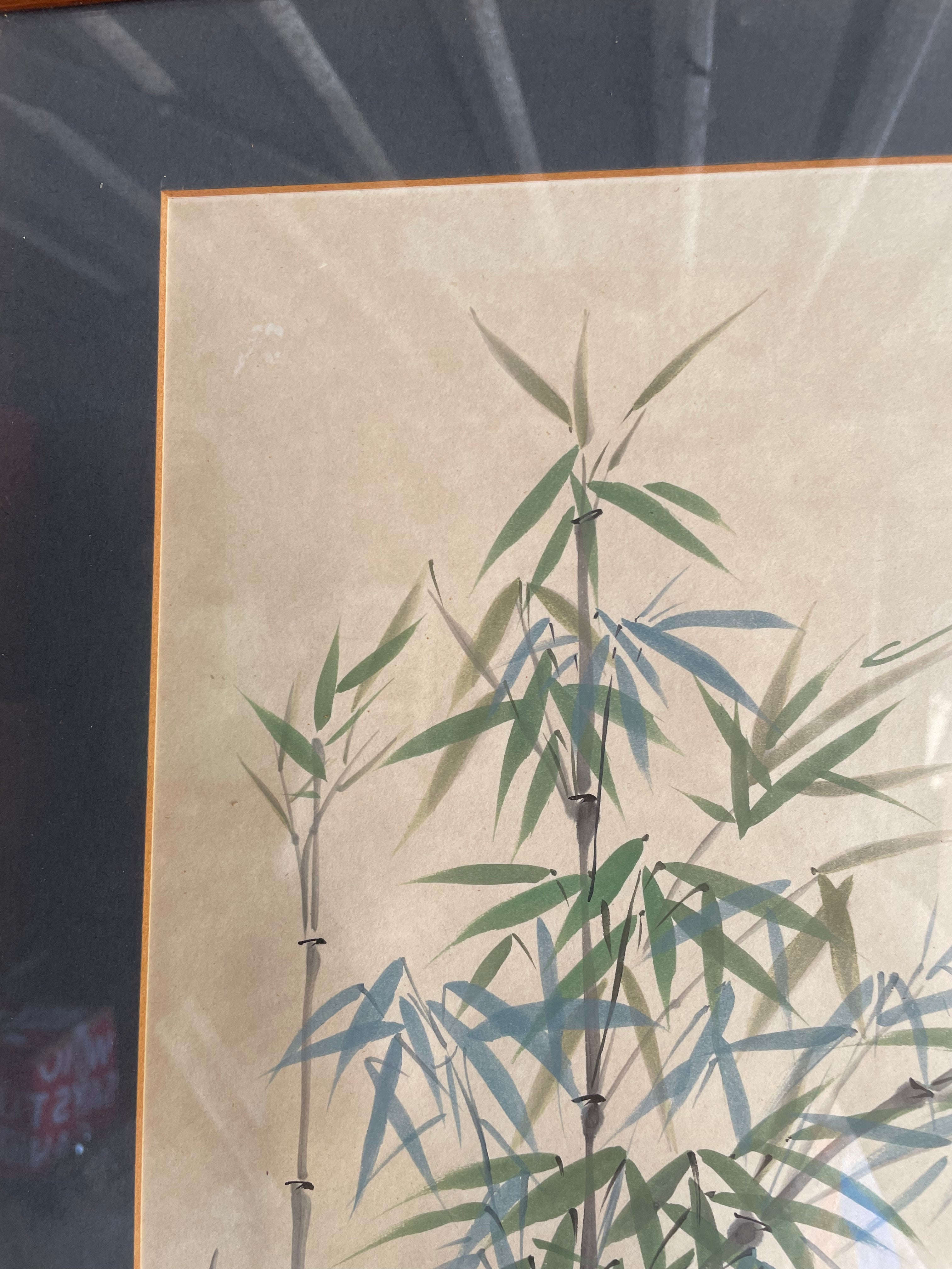 Japanese Watercolour on Textured Paper with Blue Mount