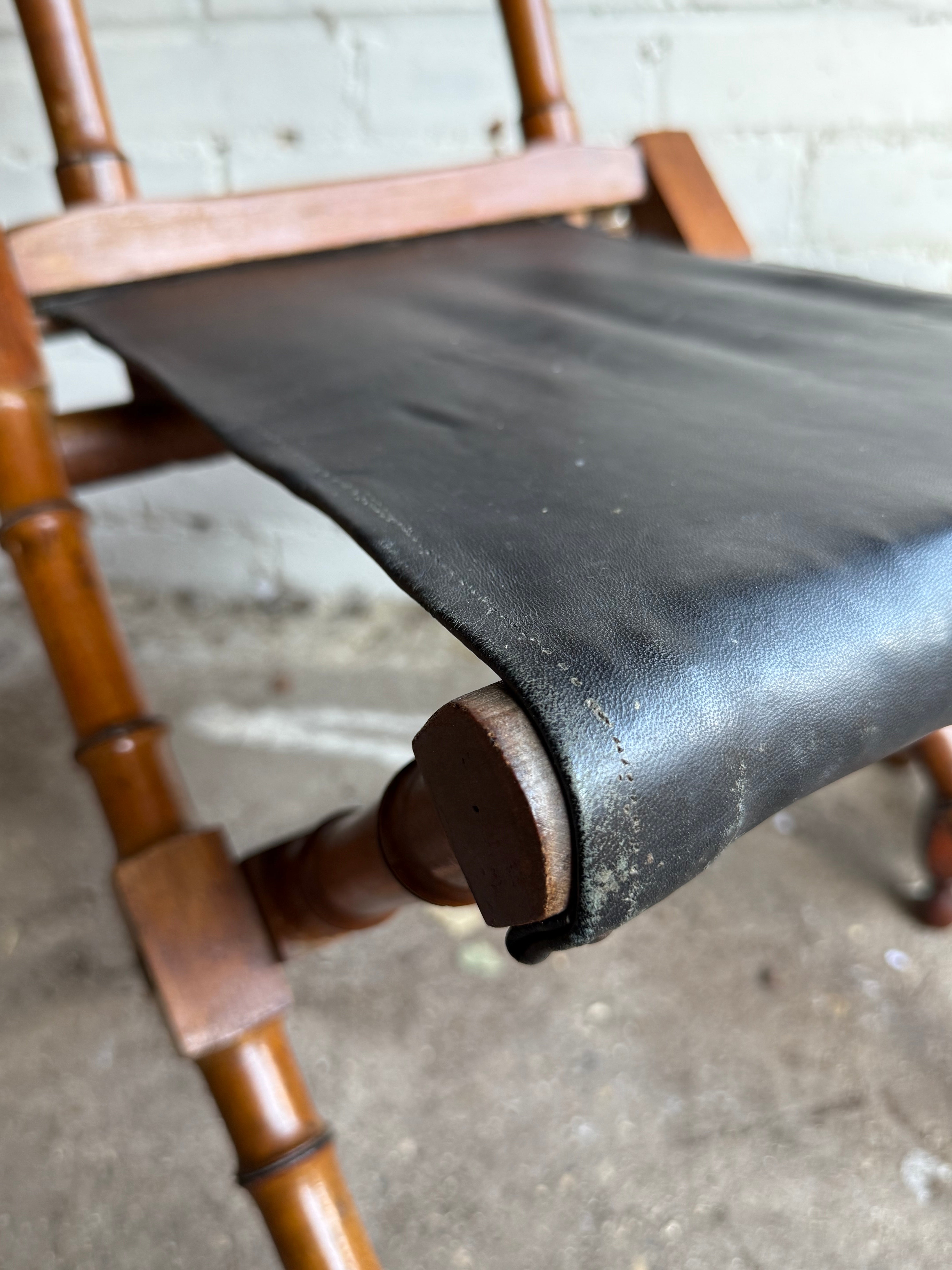Victorian Faux Bamboo & Leather Folding Campaign Chair