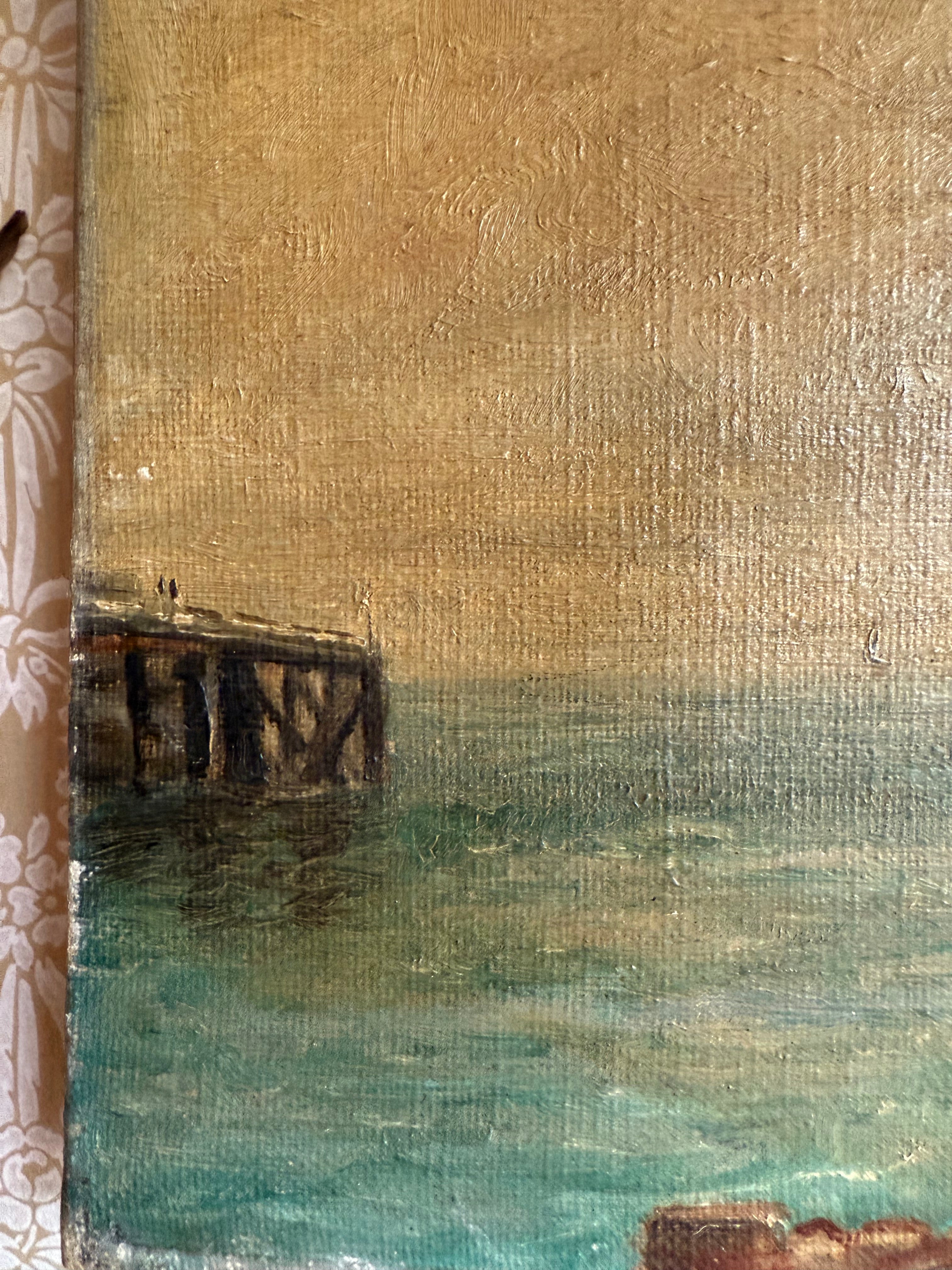 Seascape in Ochre: 19th Century Oil on Canvas