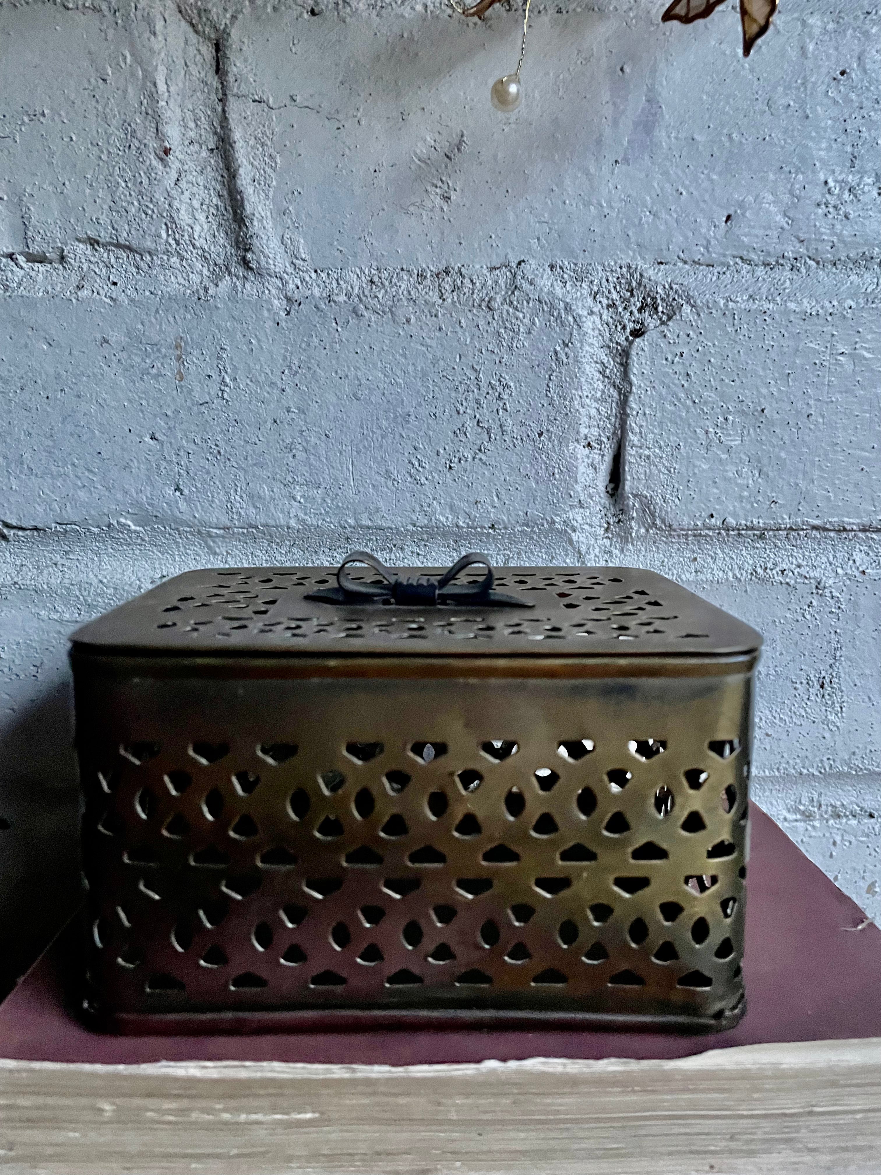 Small 19th Century Brass Pot-Pourri Box with Metal Bow detail